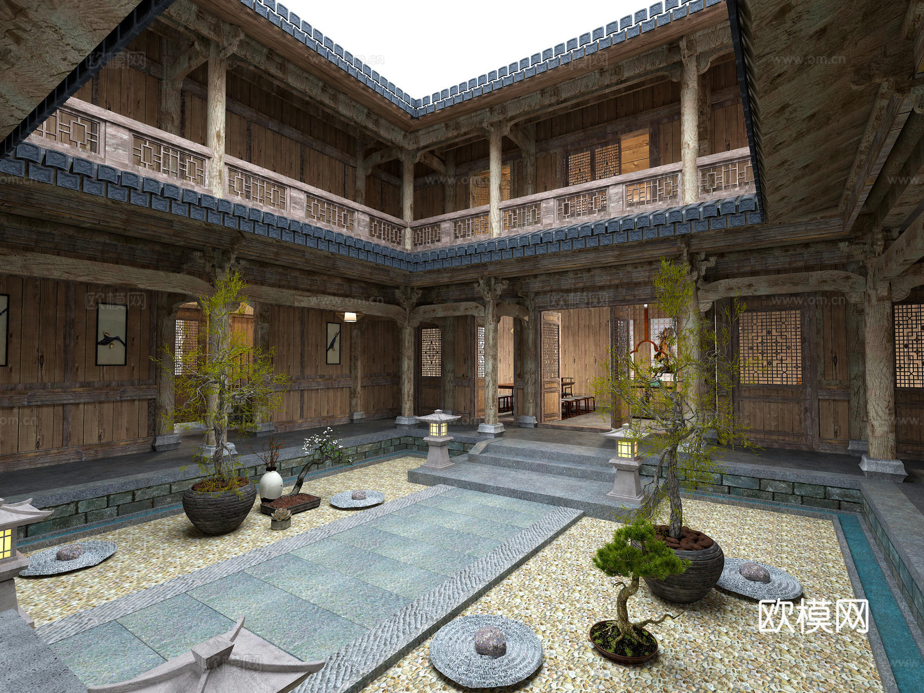 古建 民宿 四合院 中式建筑 天井 阁楼 庭院 斗拱 祠堂3d模型
