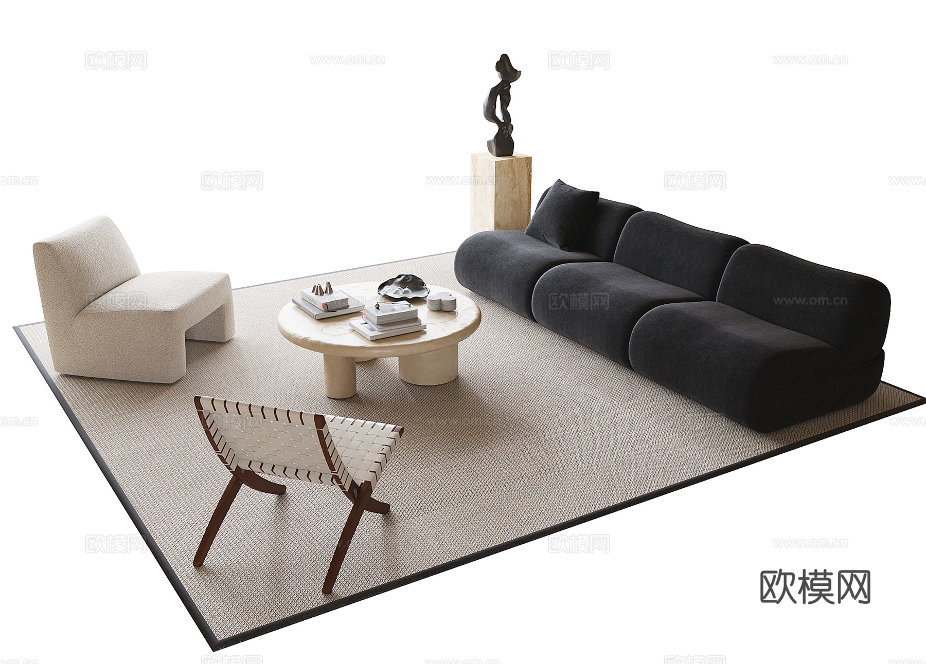 现代沙发茶几组合 三人沙发 茶几 休闲椅3d模型