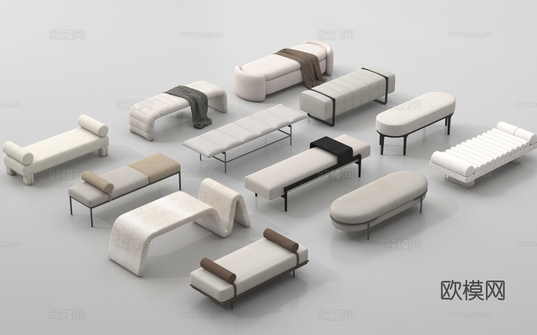 床尾凳 脚踏 沙发凳3d模型
