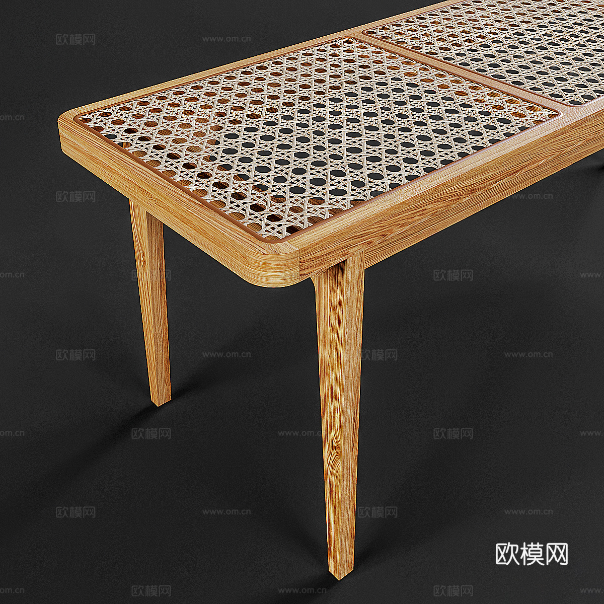 新中式藤编装饰长凳3d模型