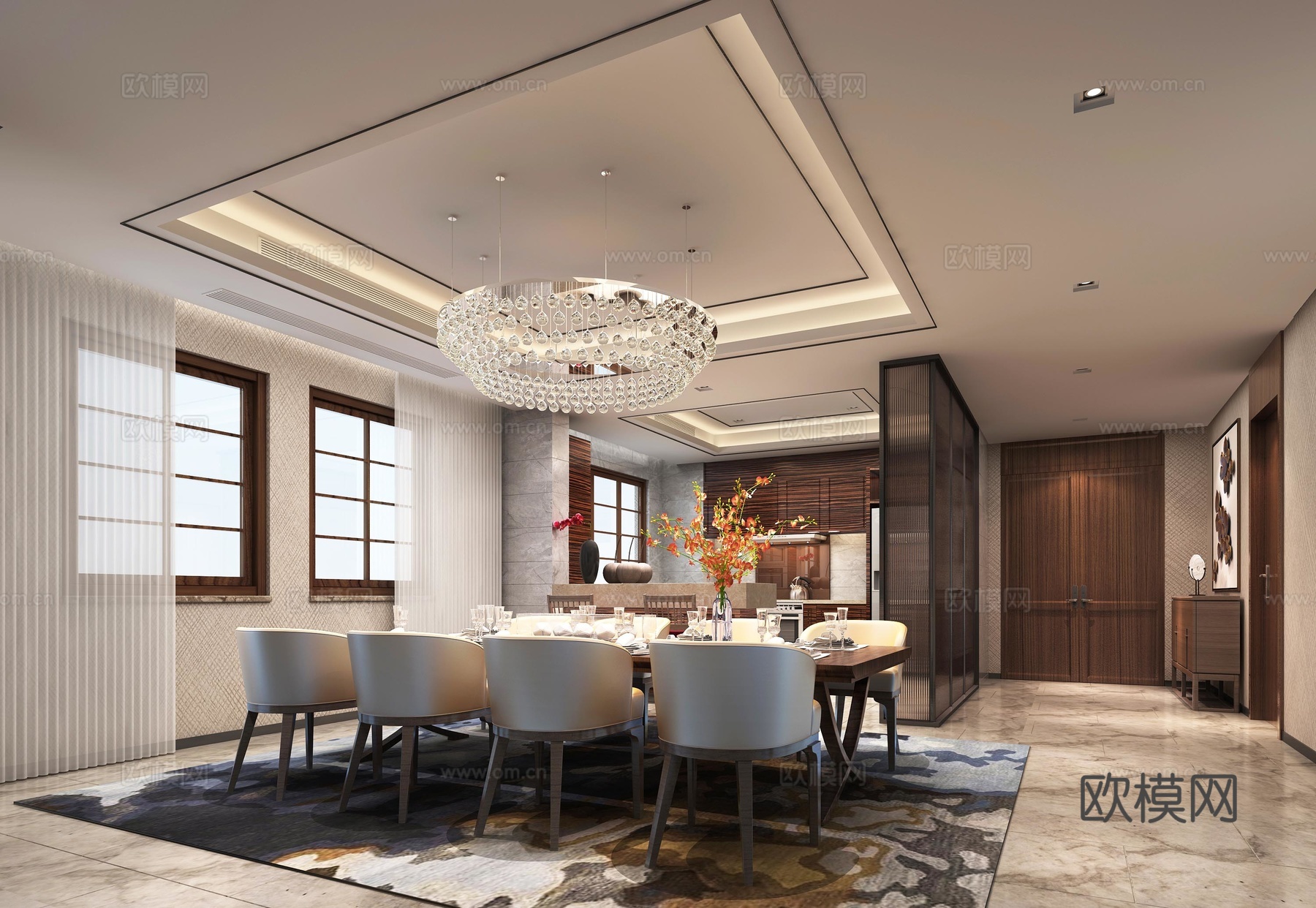 新中式餐厅餐桌椅组合模型3d模型