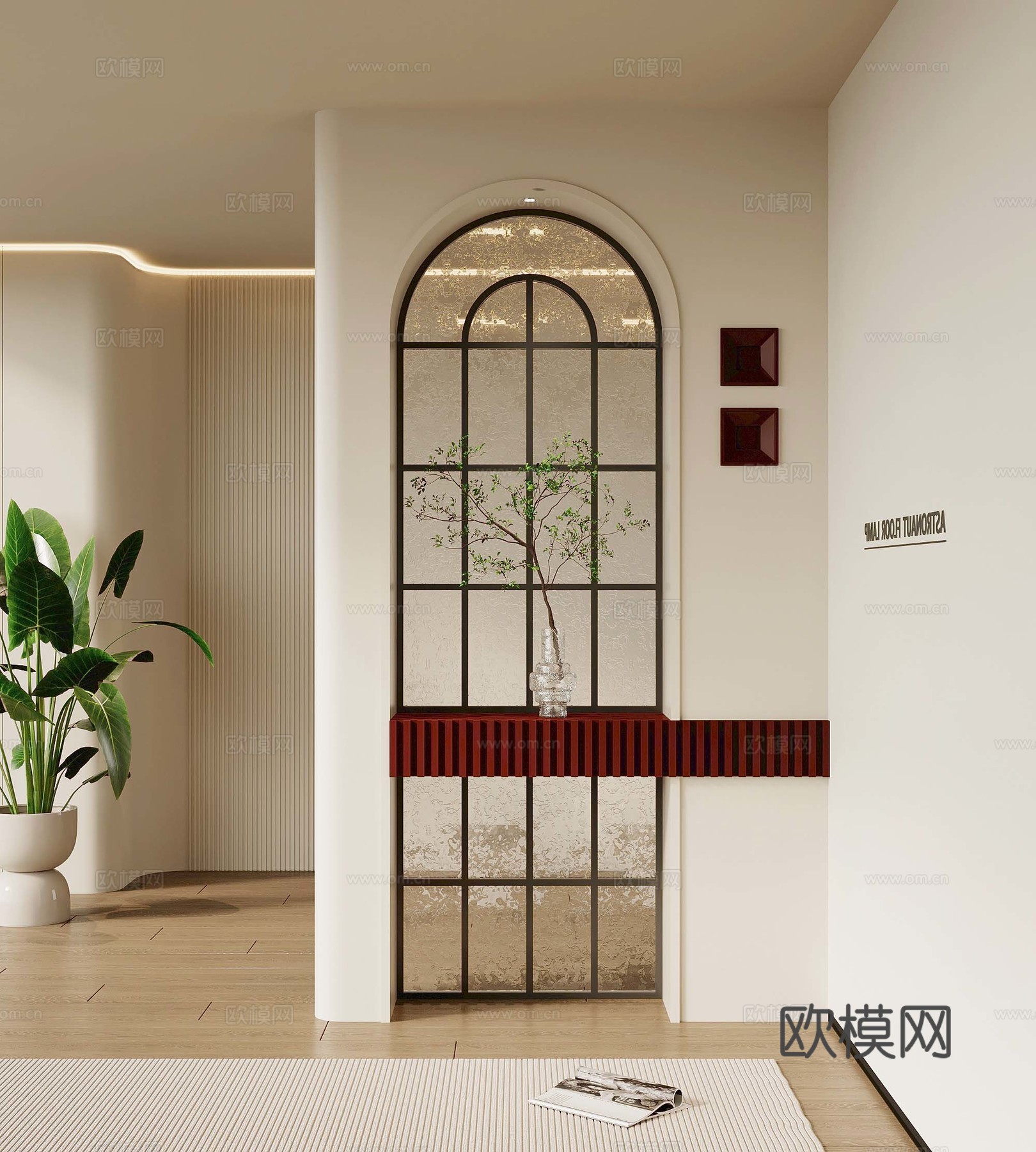 法式奶油风玄关 玄关背景 玻璃砖墙3d模型