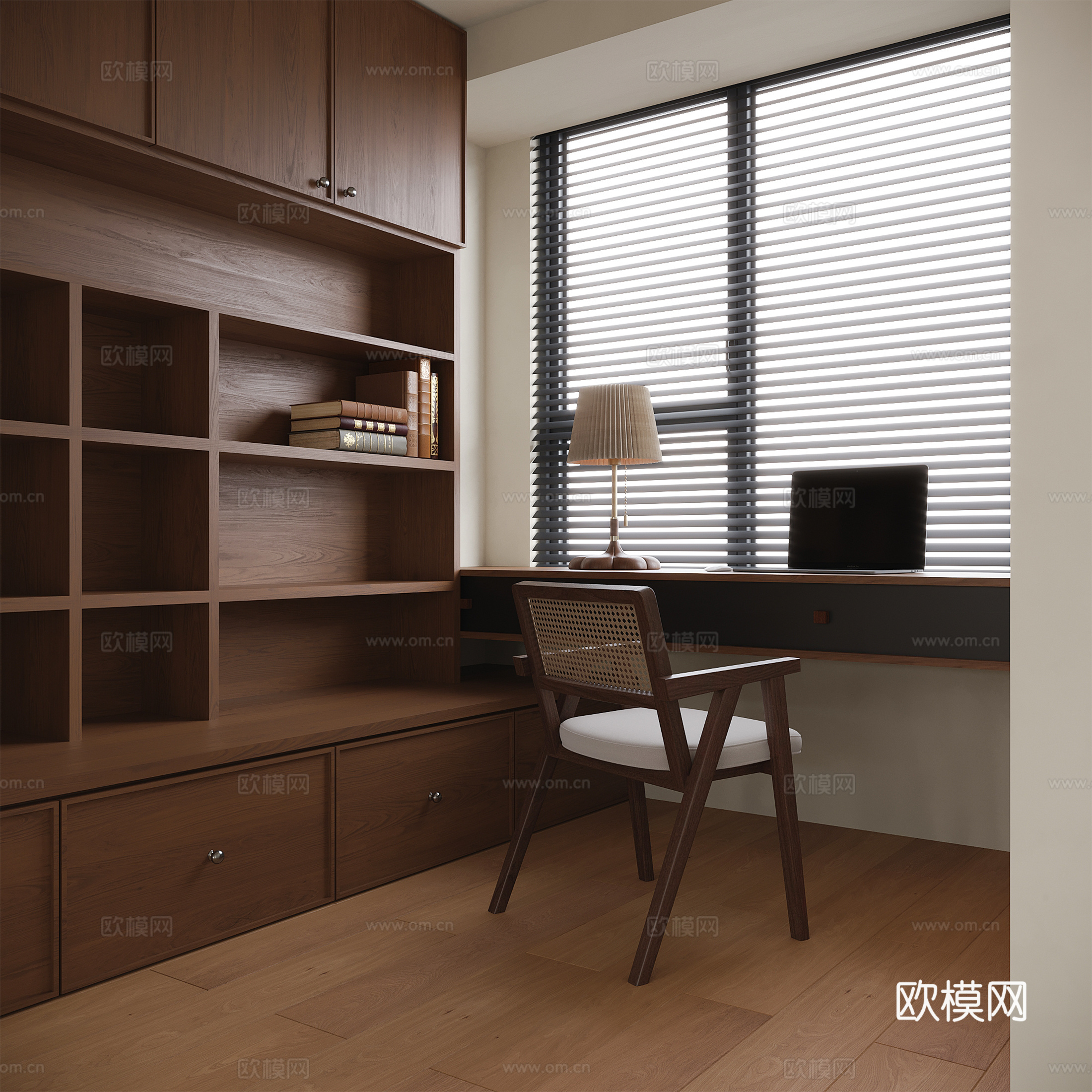 现代书房 书桌椅 台灯3d模型