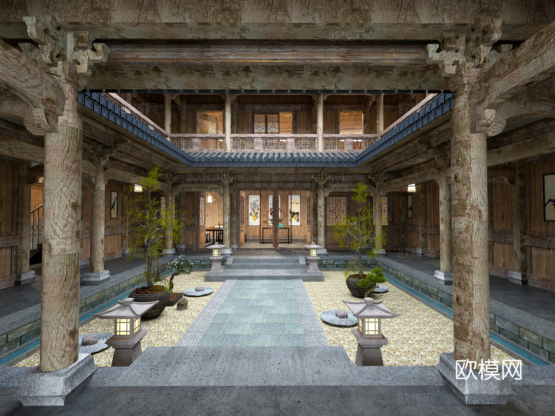 古建 民宿 四合院 中式建筑 天井 阁楼 庭院 斗拱 祠堂3d模型