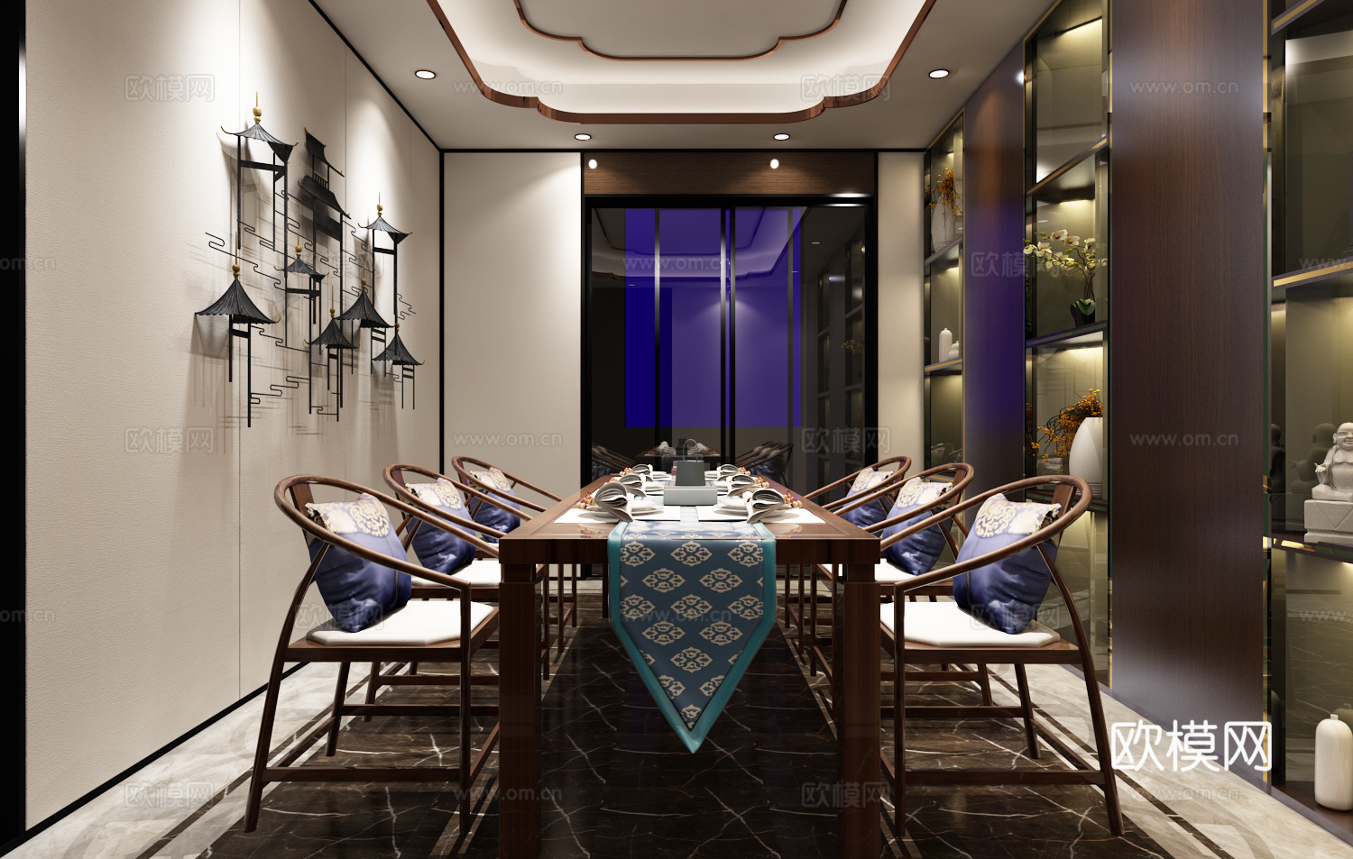 新中式风格餐厅 餐桌椅3d模型