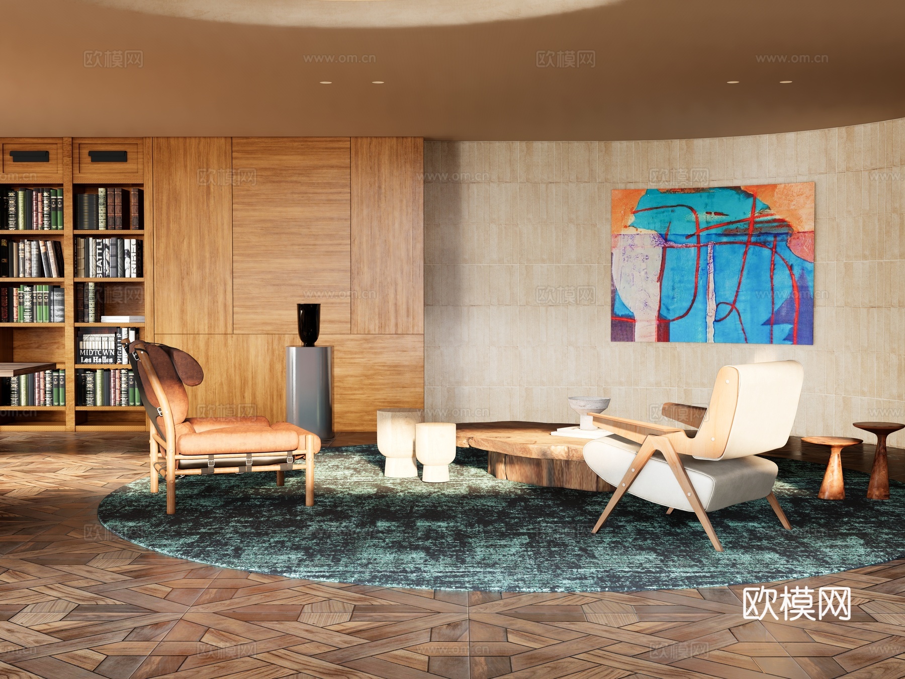 客厅餐桌椅 多人沙发单人沙发 沙发椅落地灯摆件su模型下载（渲染图1）