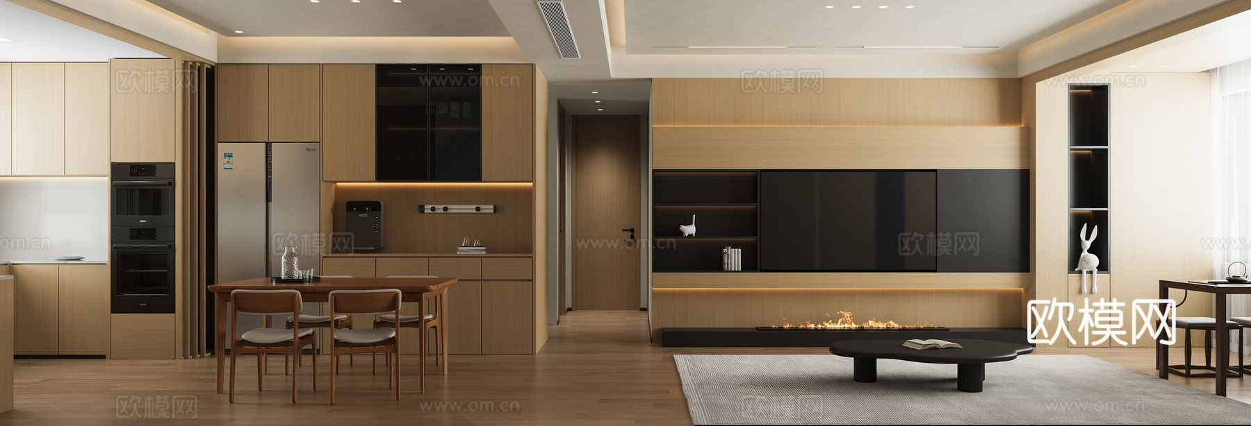 现代原木客餐厅3d模型