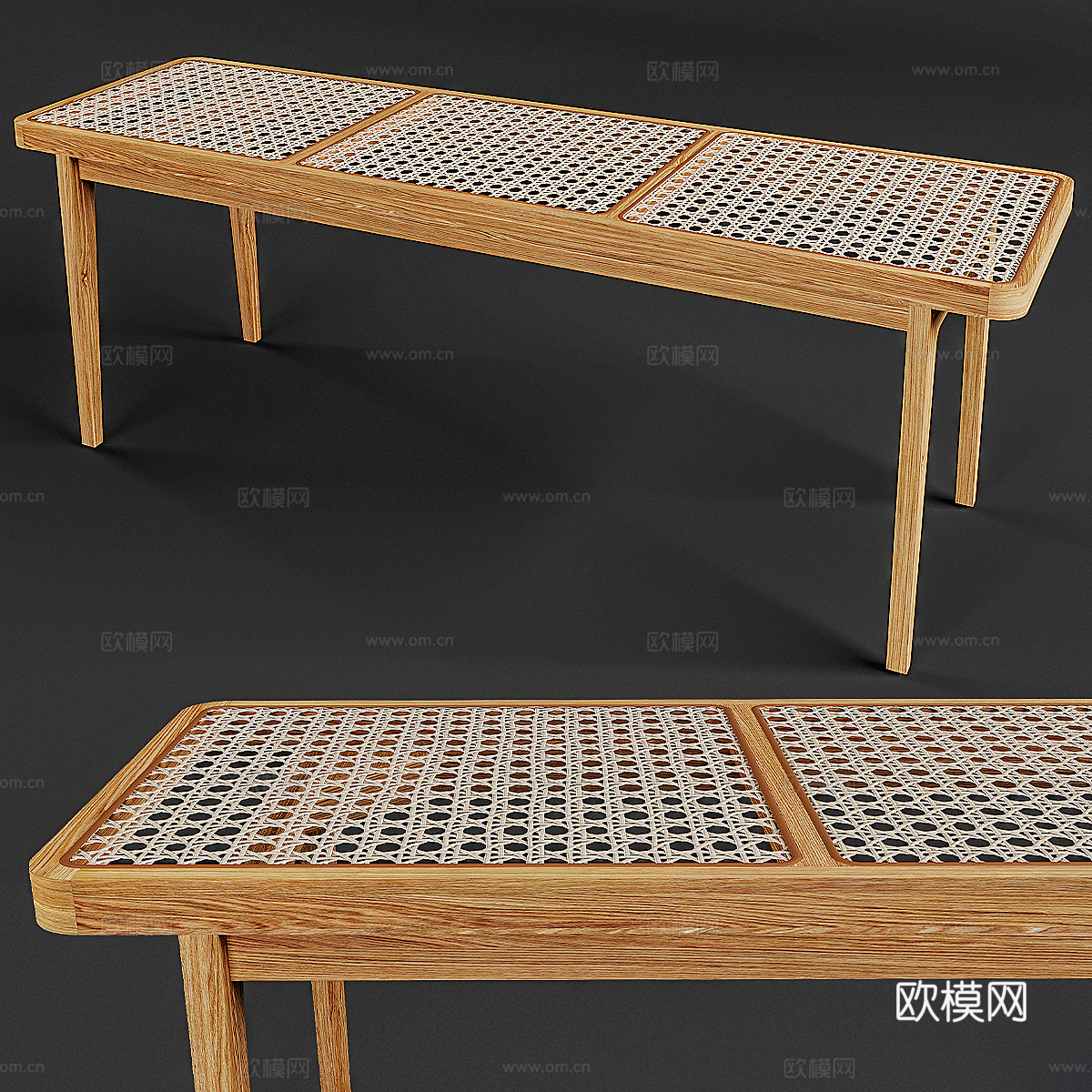 新中式藤编装饰长凳3d模型