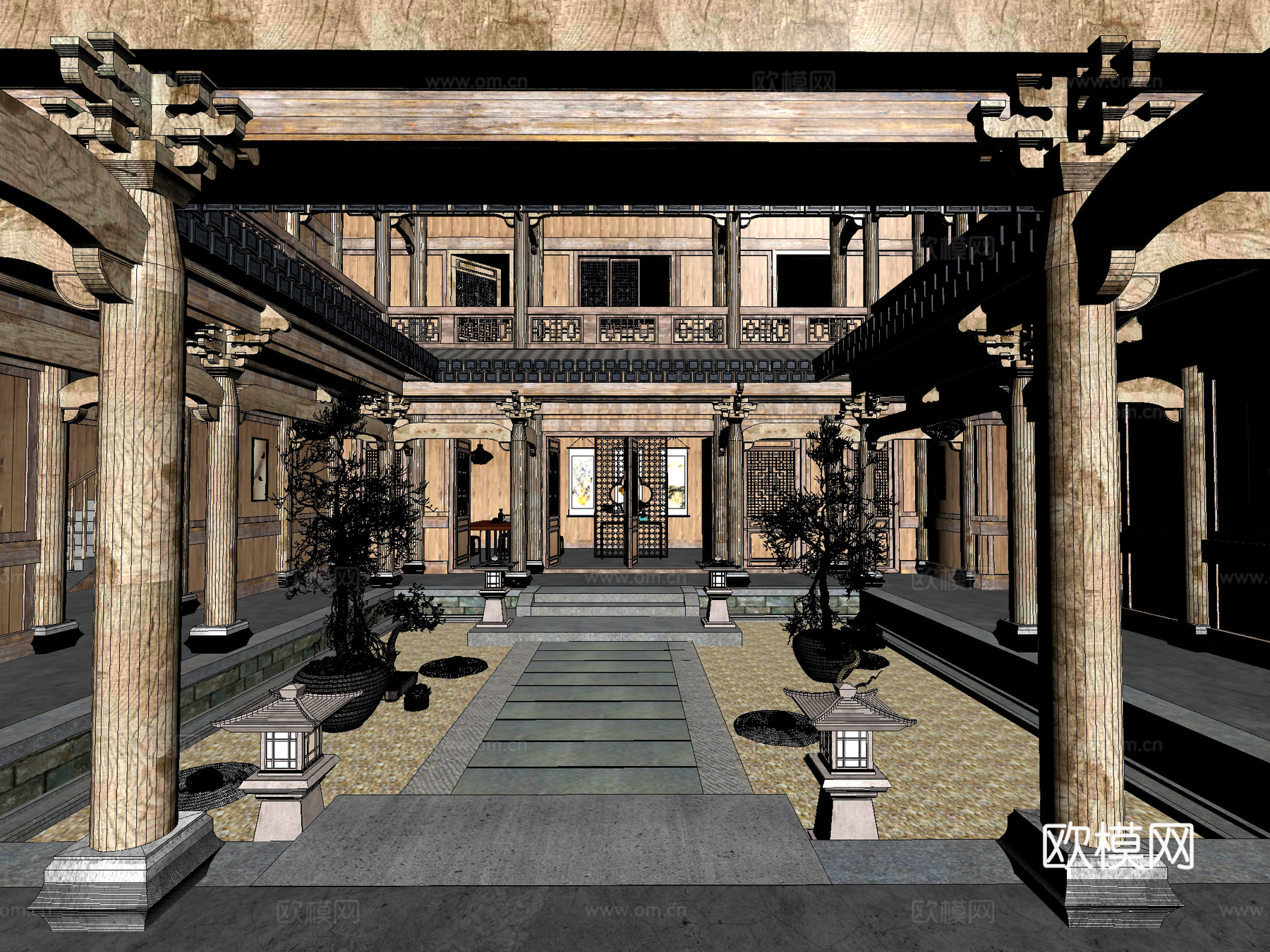 古建 民宿 四合院 中式建筑 天井 阁楼 庭院 斗拱 祠堂3d模型