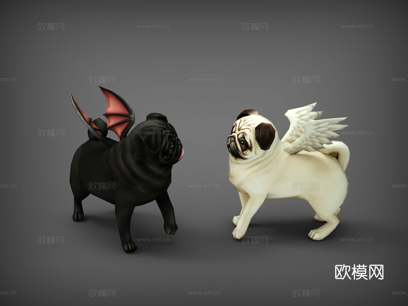 狗  狗狗  斗牛犬  变异犬  翅膀  黑白狗3d模型