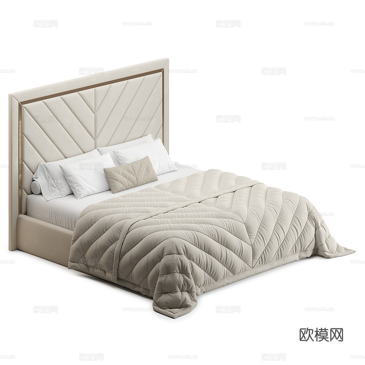 现代意式轻奢布艺双人床3d模型
