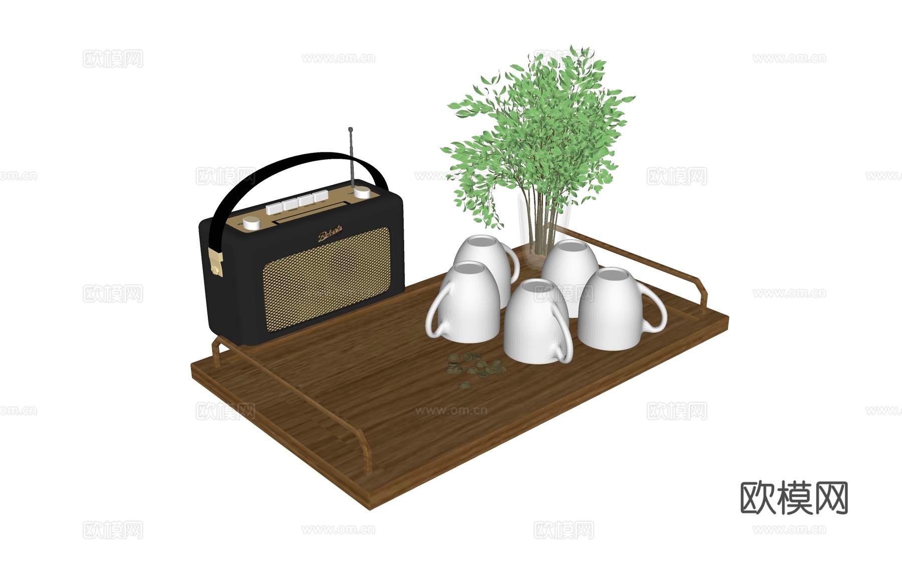 茶具茶杯茶盘   收音机植物摆件su模型