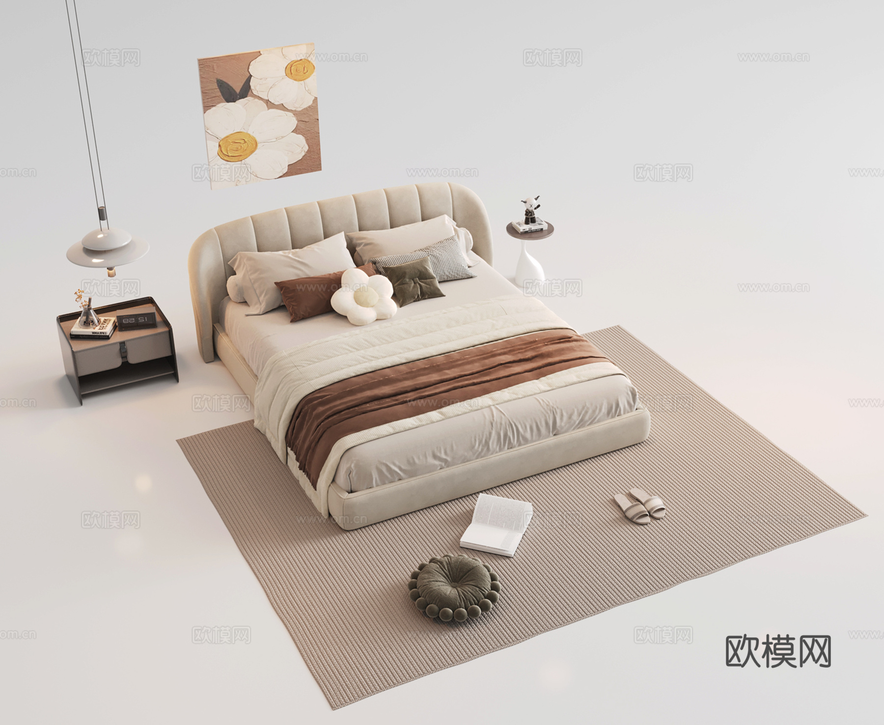 现代双人床 皮质床 布艺床 主卧床 架子床 床头柜3d模型