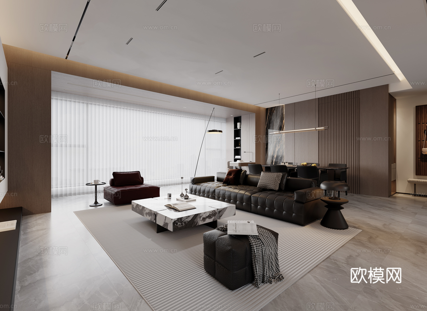 现代黑白灰客餐厅3d模型