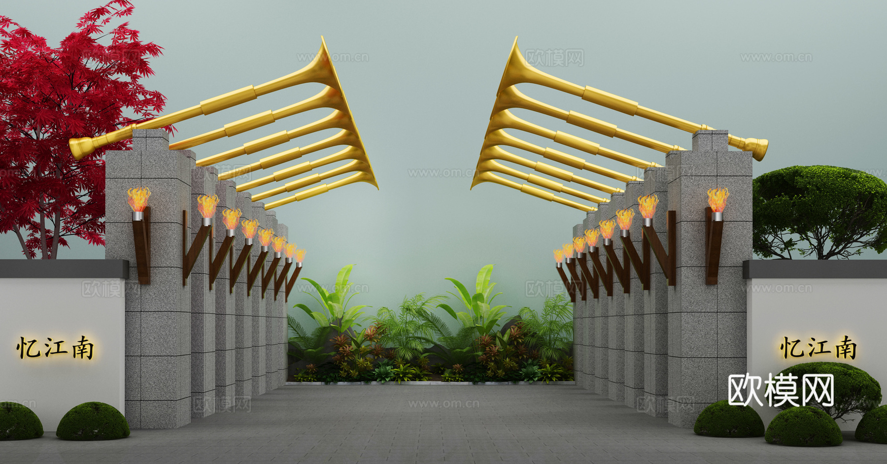 小吴庭院景观小品 小区大门景观3d模型