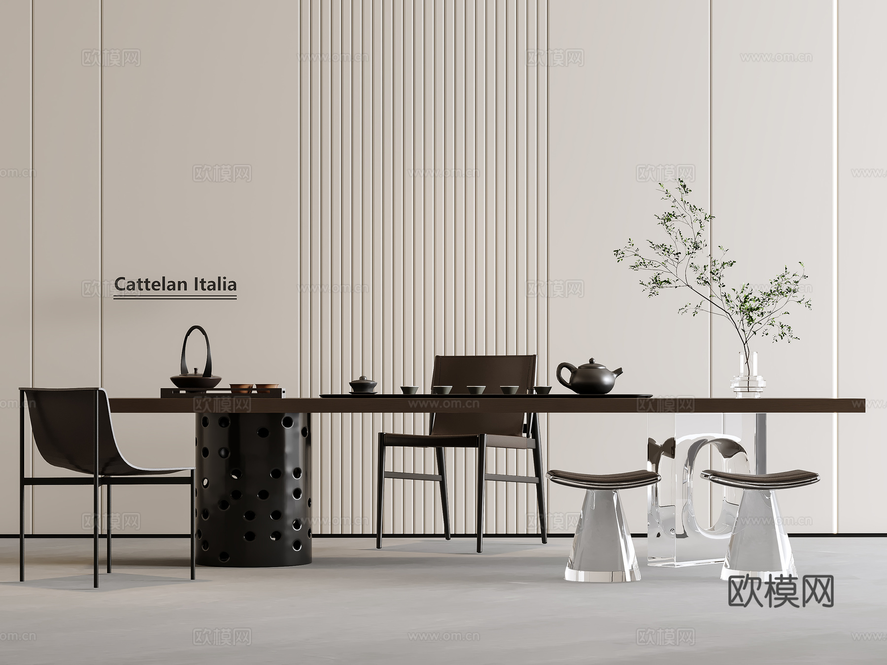 现代意式茶桌椅 意式茶桌 茶椅 茶桌椅 茶具3d模型