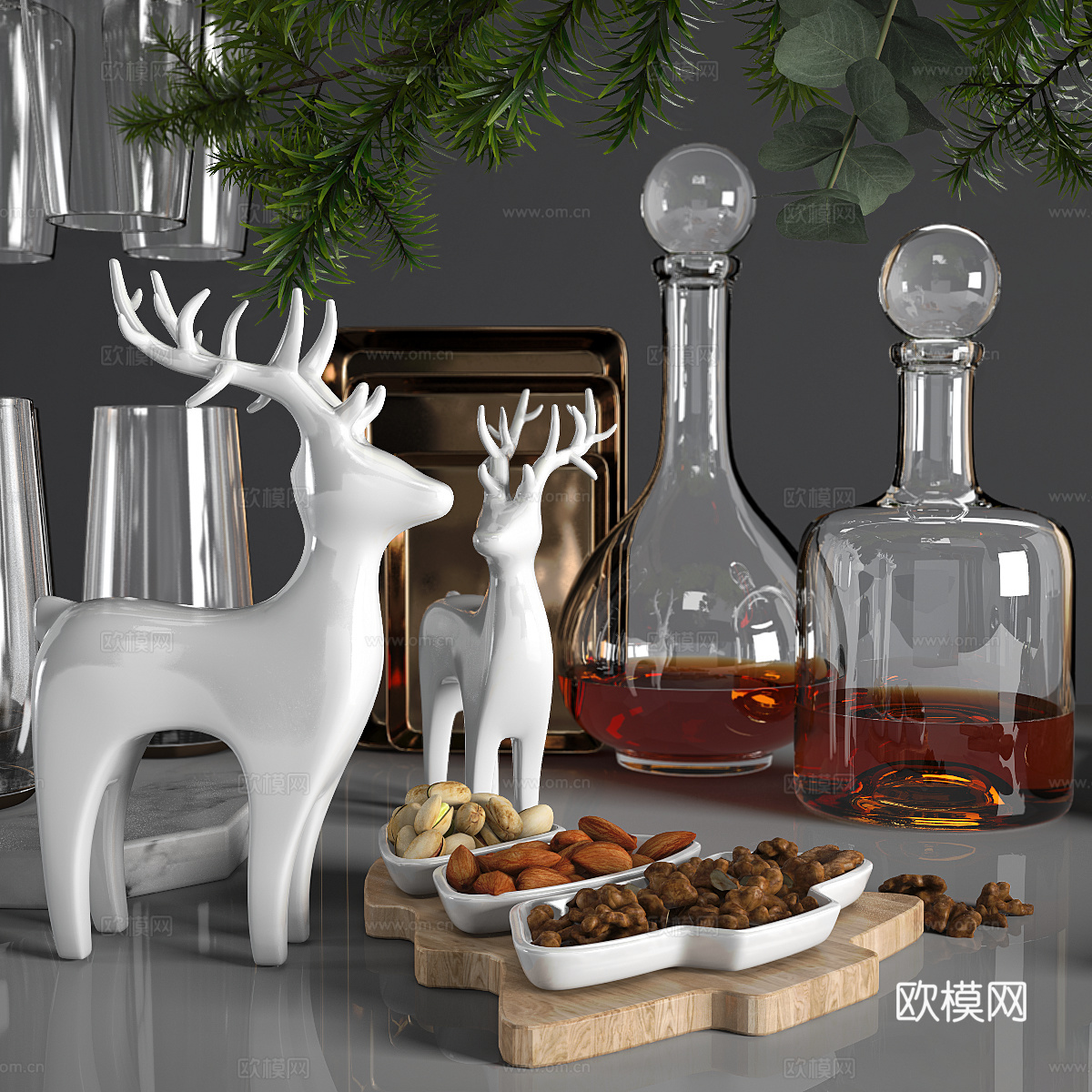现代意式酒瓶 红酒 酒杯 厨房器具3d模型