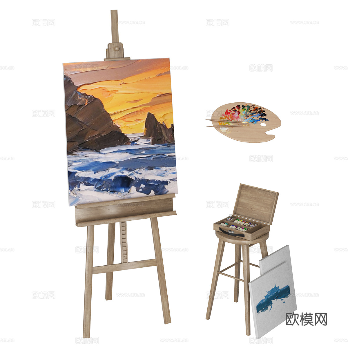 现代画具组合套装3d模型