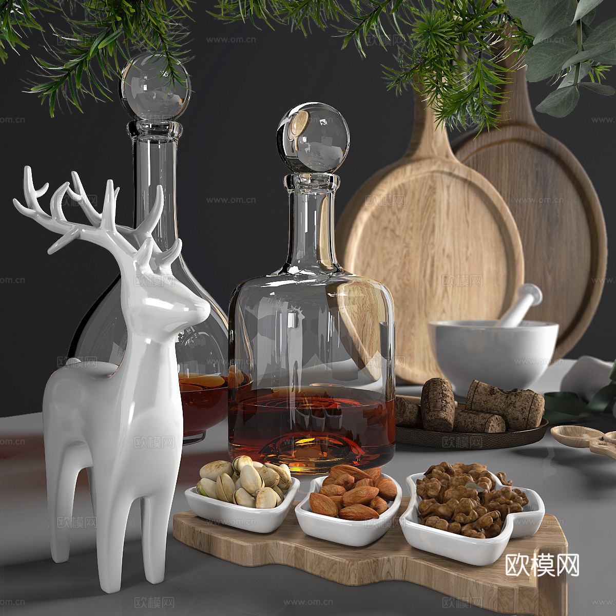 现代意式酒瓶 红酒 酒杯 厨房器具3d模型