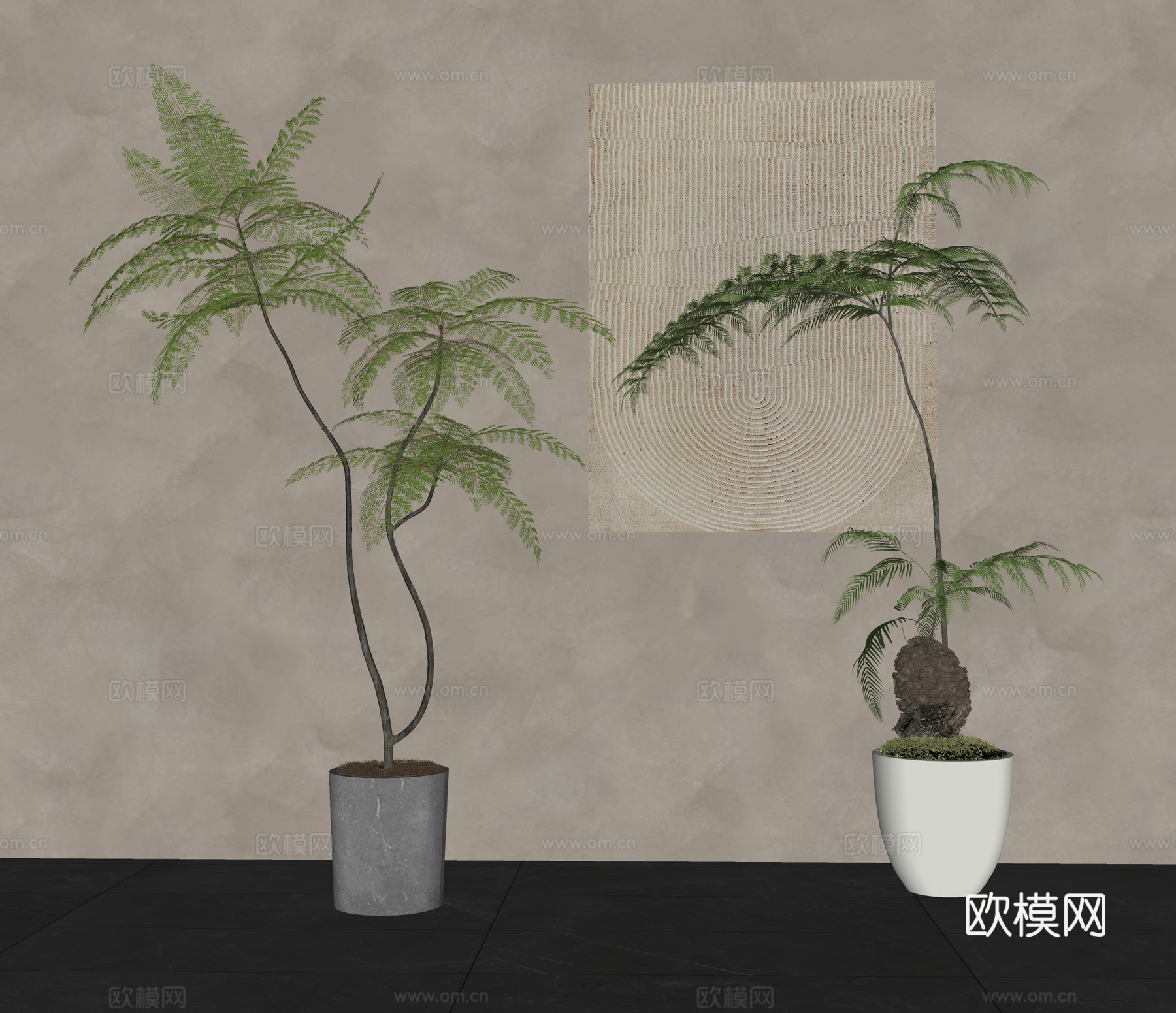 侘寂绿植盆栽 植物盆景 花艺摆件 挂画su模型