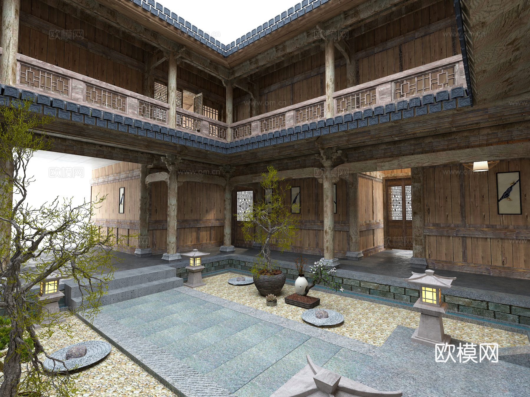 古建 民宿 四合院 中式建筑 天井 阁楼 庭院 斗拱 祠堂3d模型