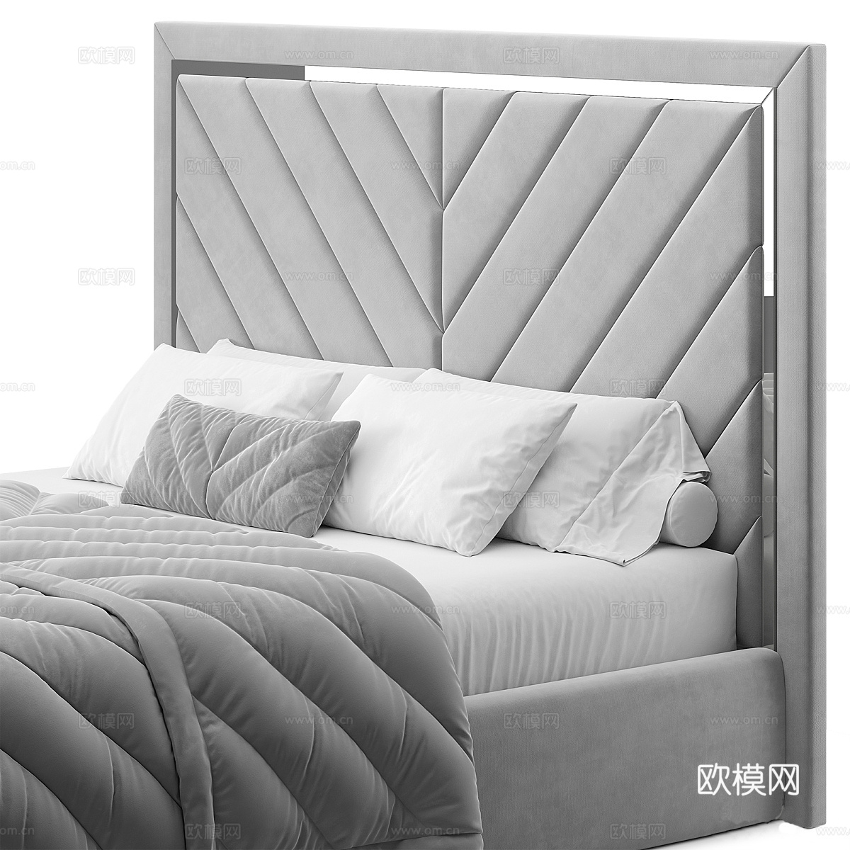 现代意式轻奢布艺双人床3d模型