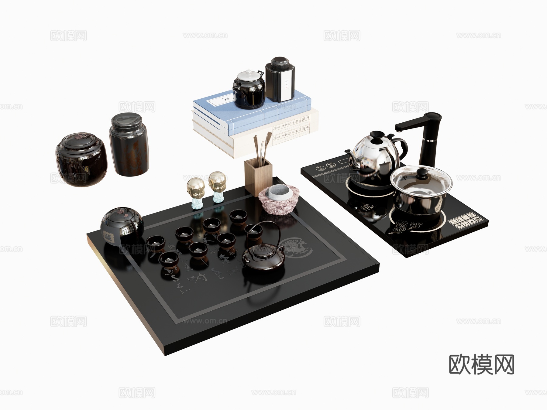 茶具茶壶茶杯  水龙头茶馆摆件su模型