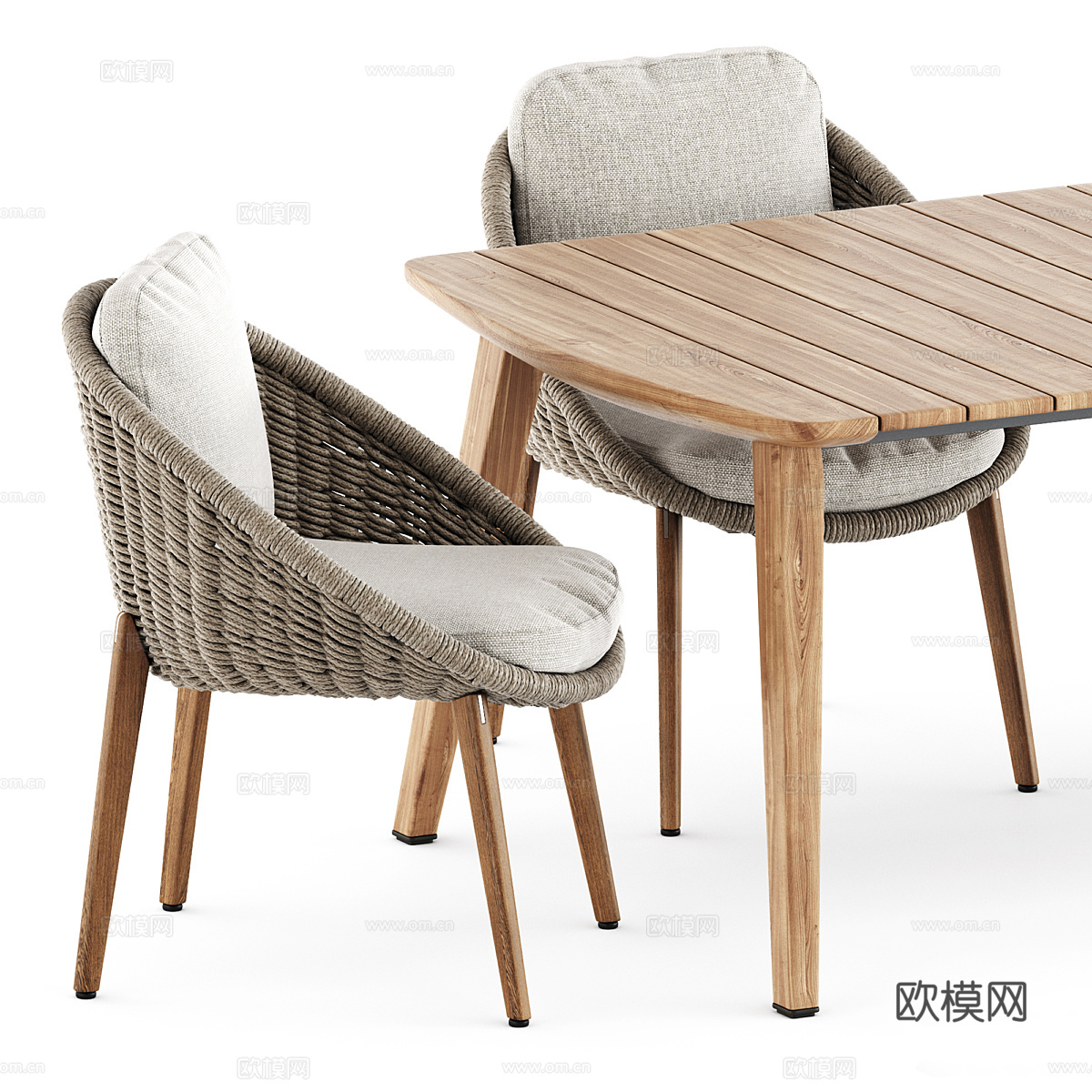 新中式原木户外餐桌椅3d模型