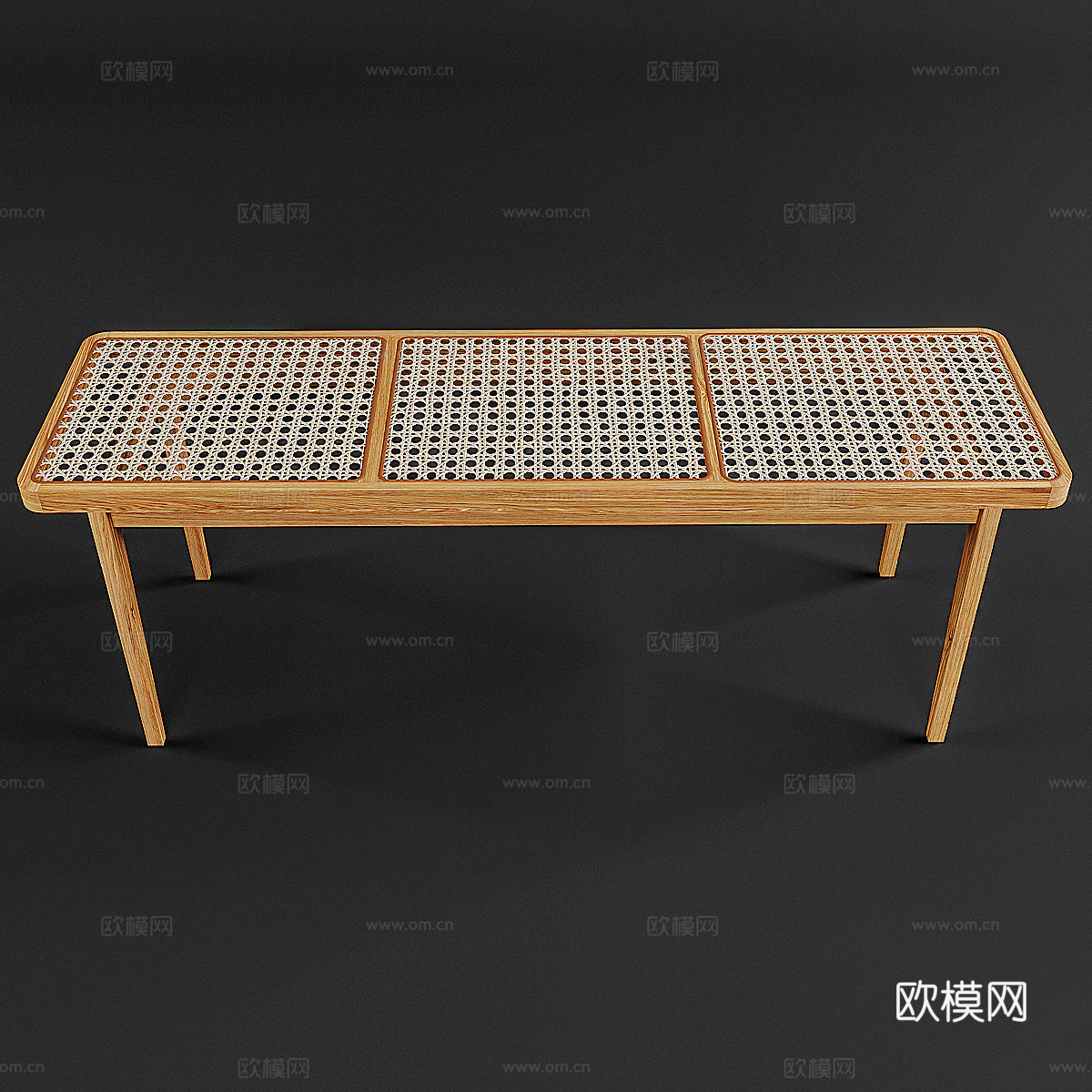 新中式藤编装饰长凳3d模型
