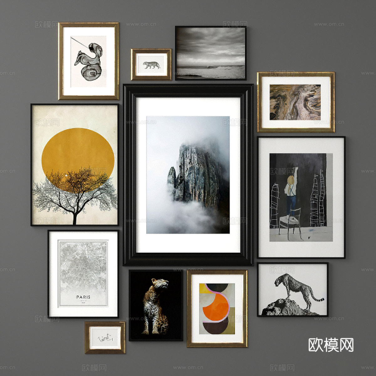 美式简约装饰挂画 照片墙3d模型