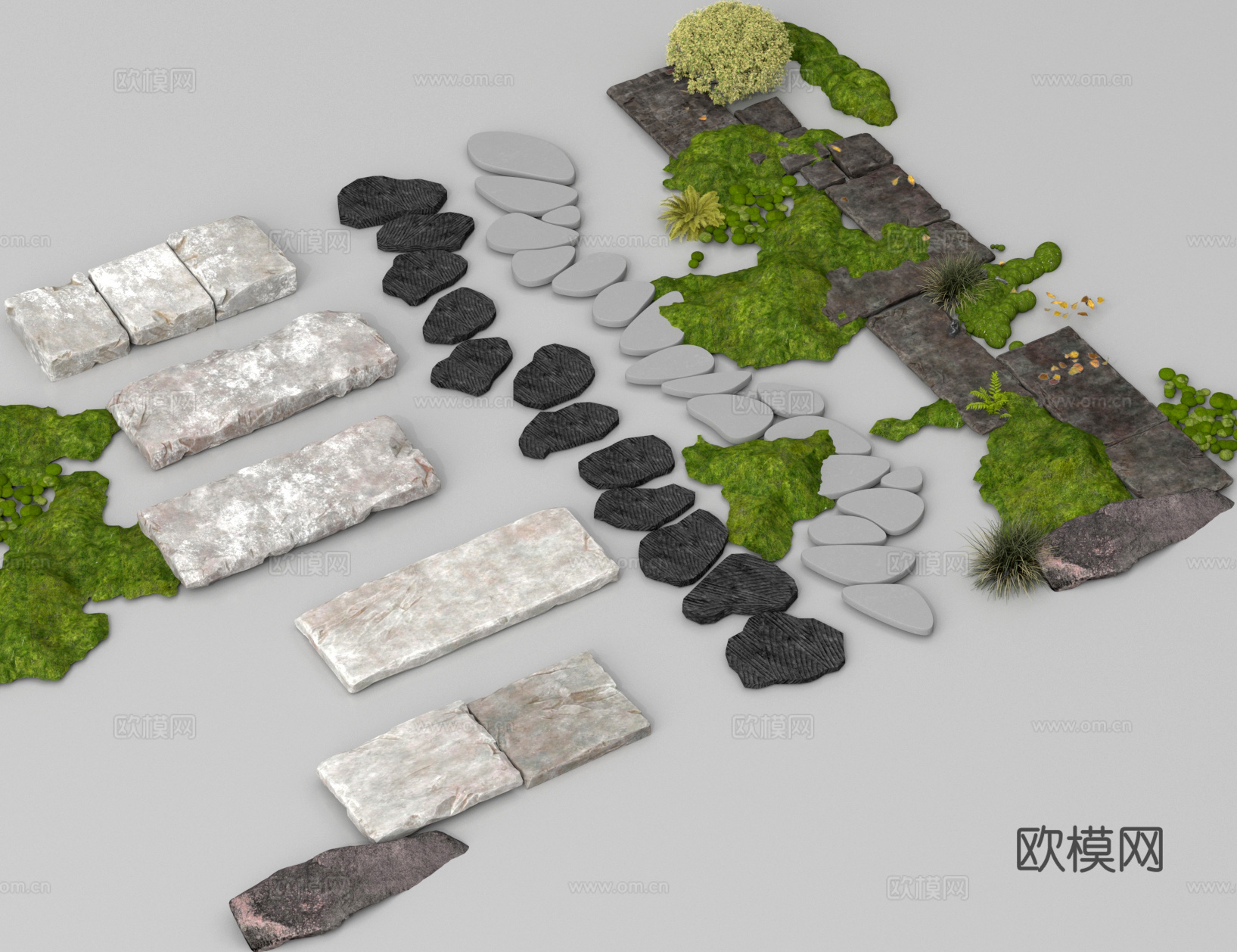 现代汀步 景观汀步 绿植堆 石头su模型