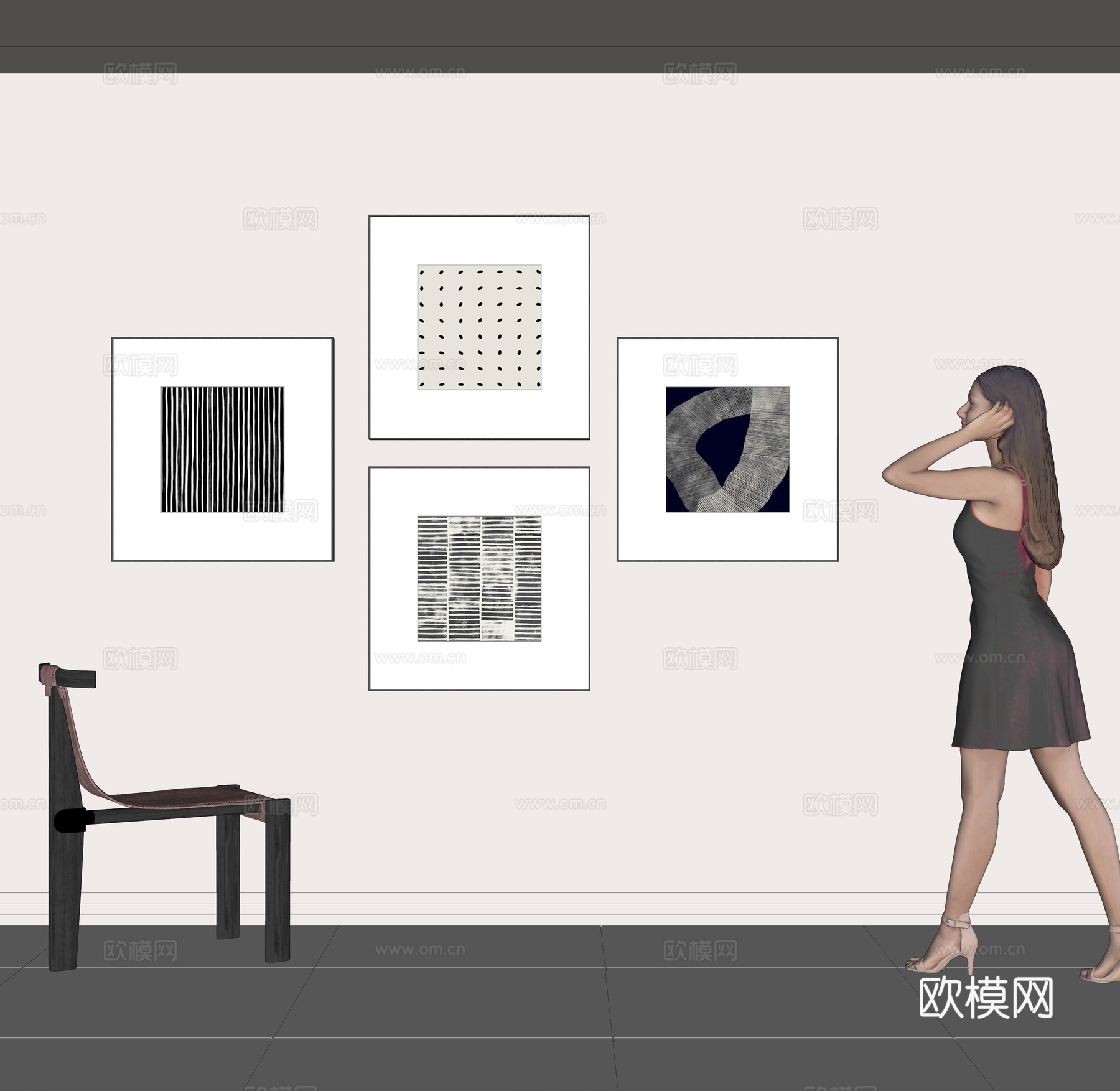 现代挂画组合su模型