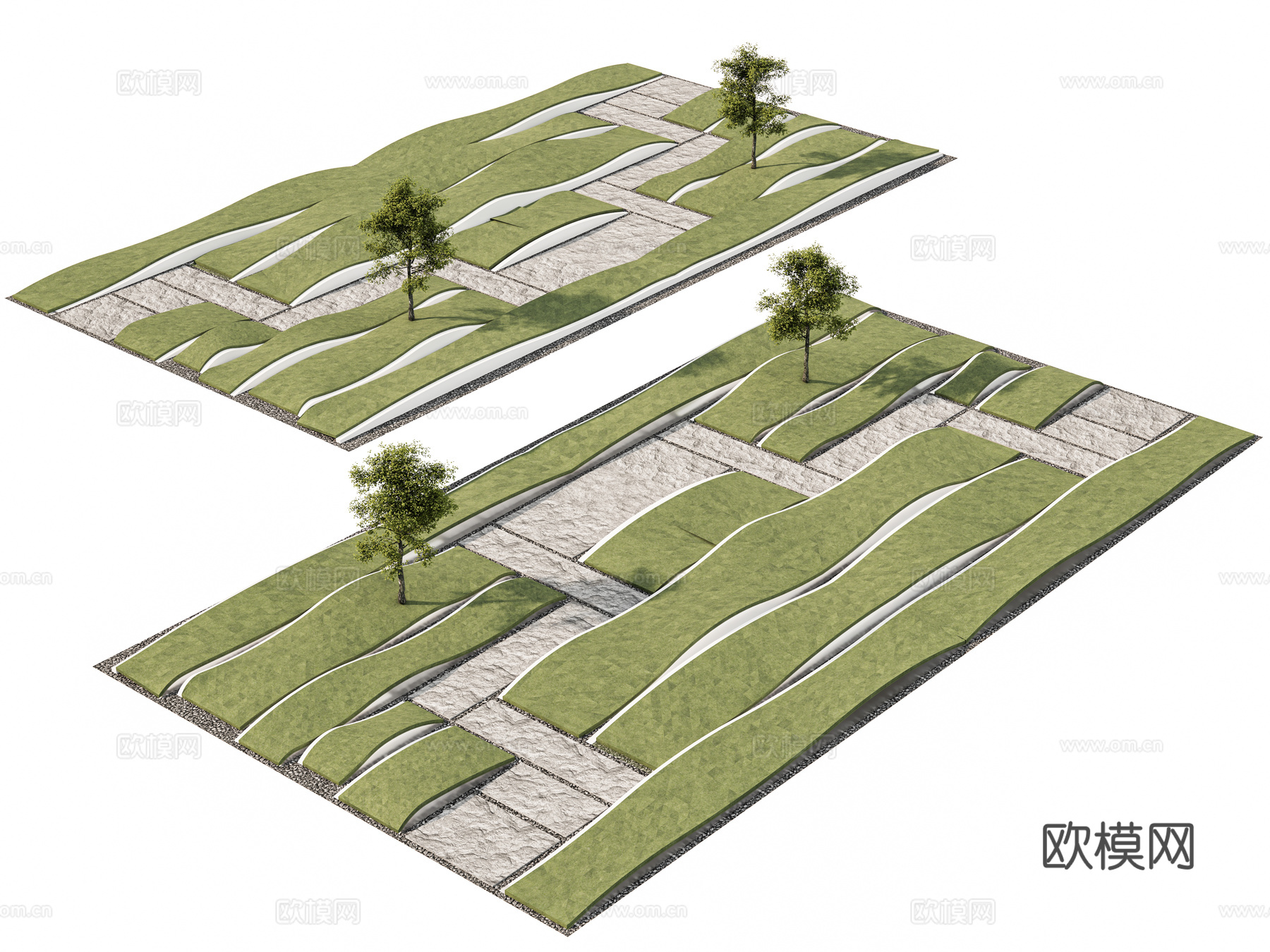 现代小区景观 公园景观小品 异形波浪草地 汀步石板路 街角公su模型