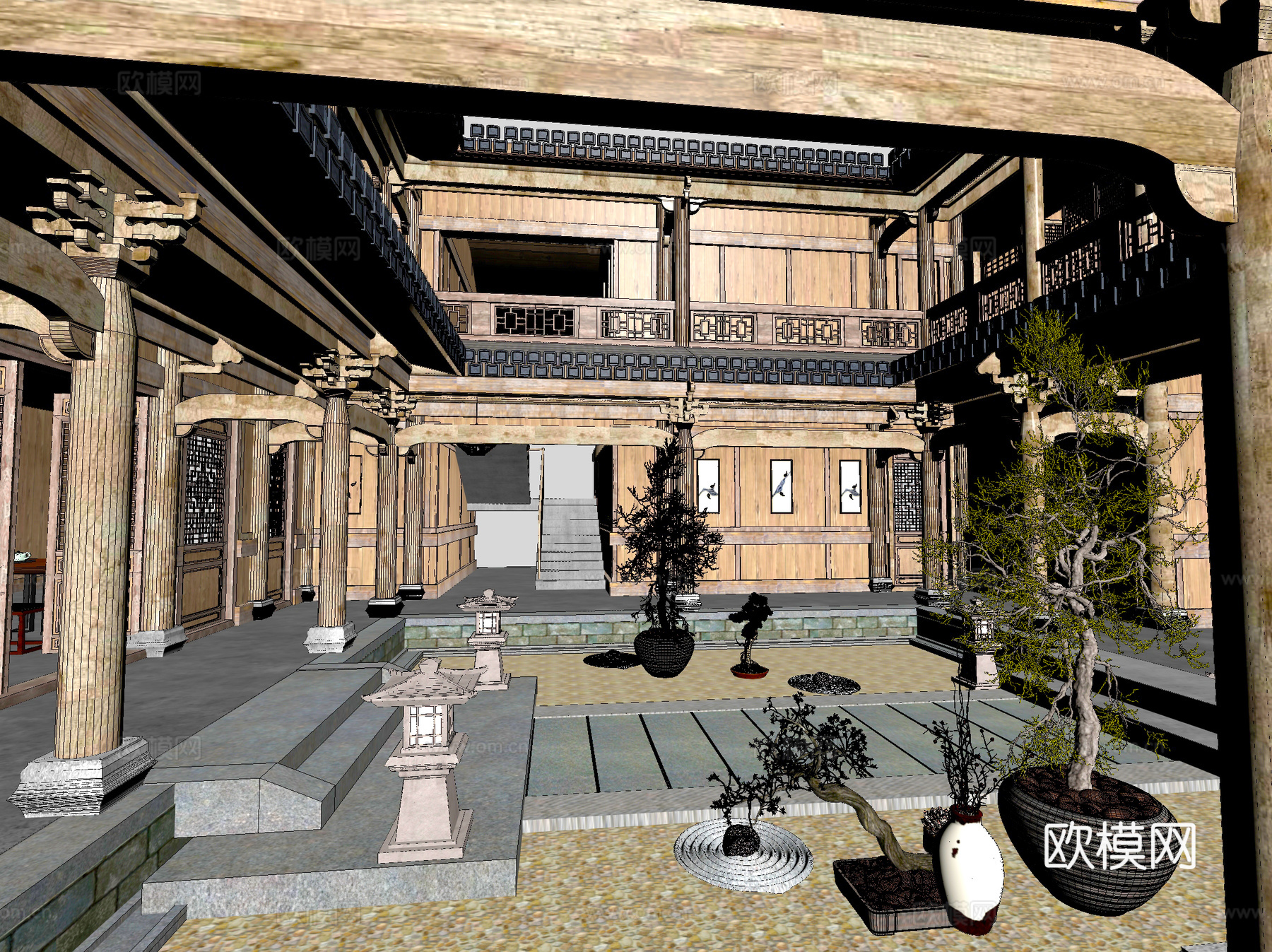 古建 民宿 四合院 中式建筑 天井 阁楼 庭院 斗拱 祠堂3d模型