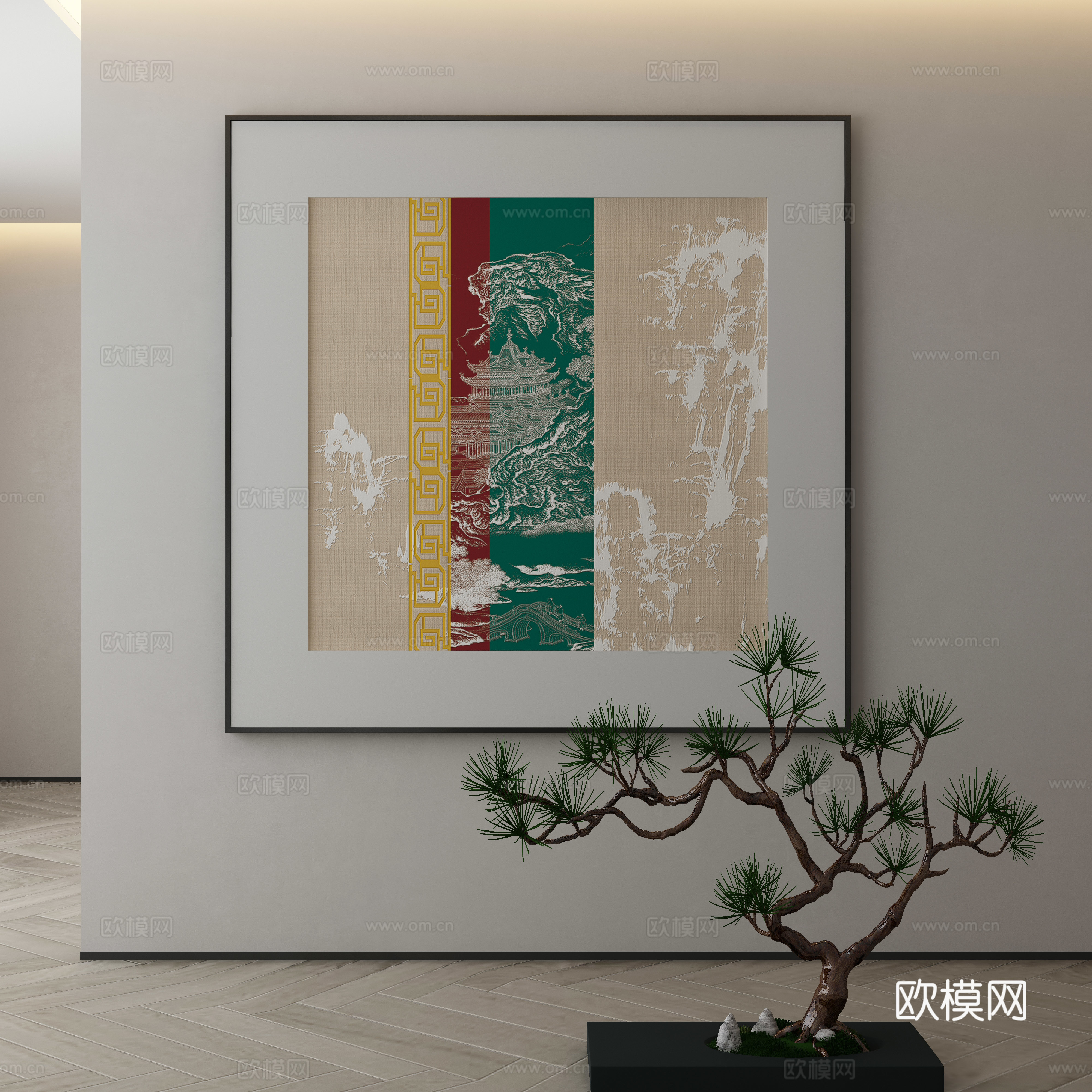 新中式侘寂挂画 油画3d模型