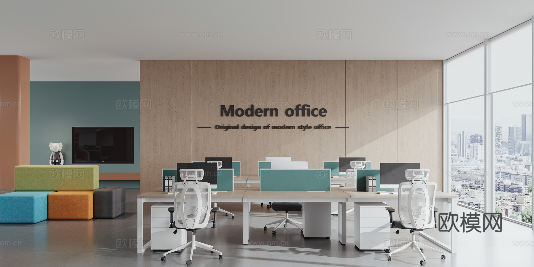 现代开放办公区3d模型