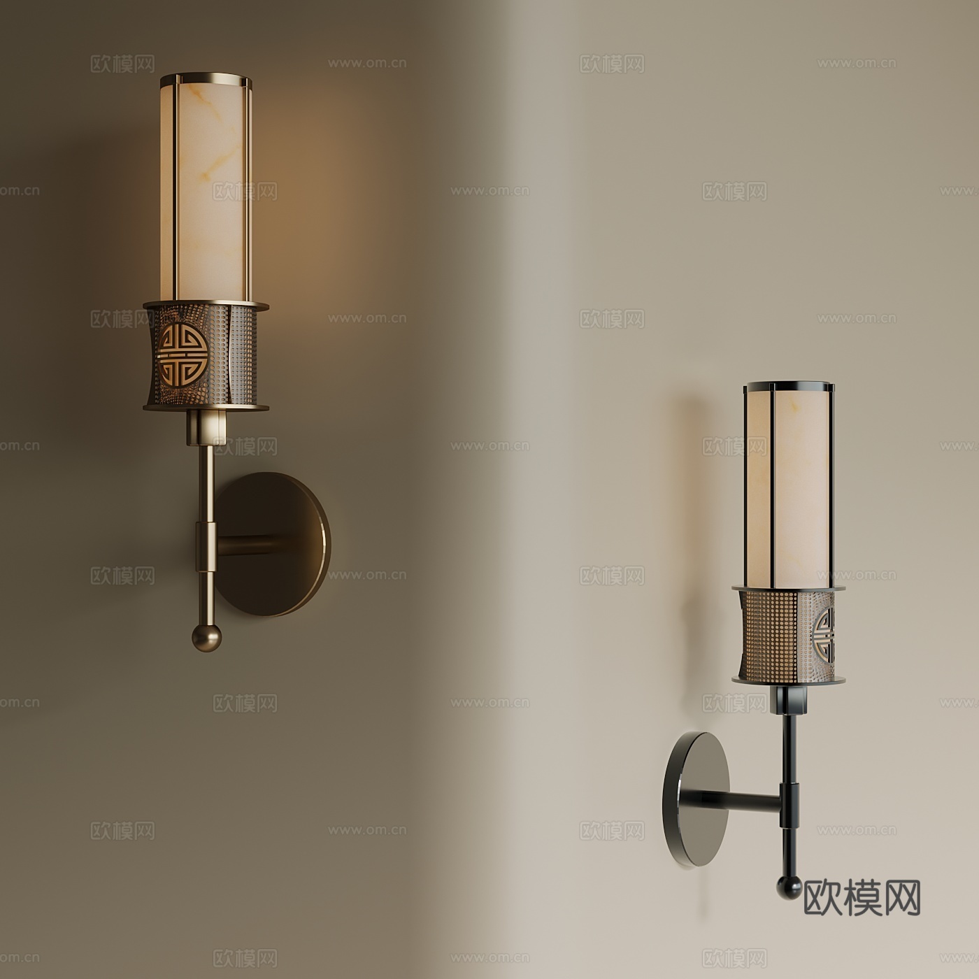 新中式 复古 金属壁灯 户外壁灯 壁灯 床头壁灯su模型