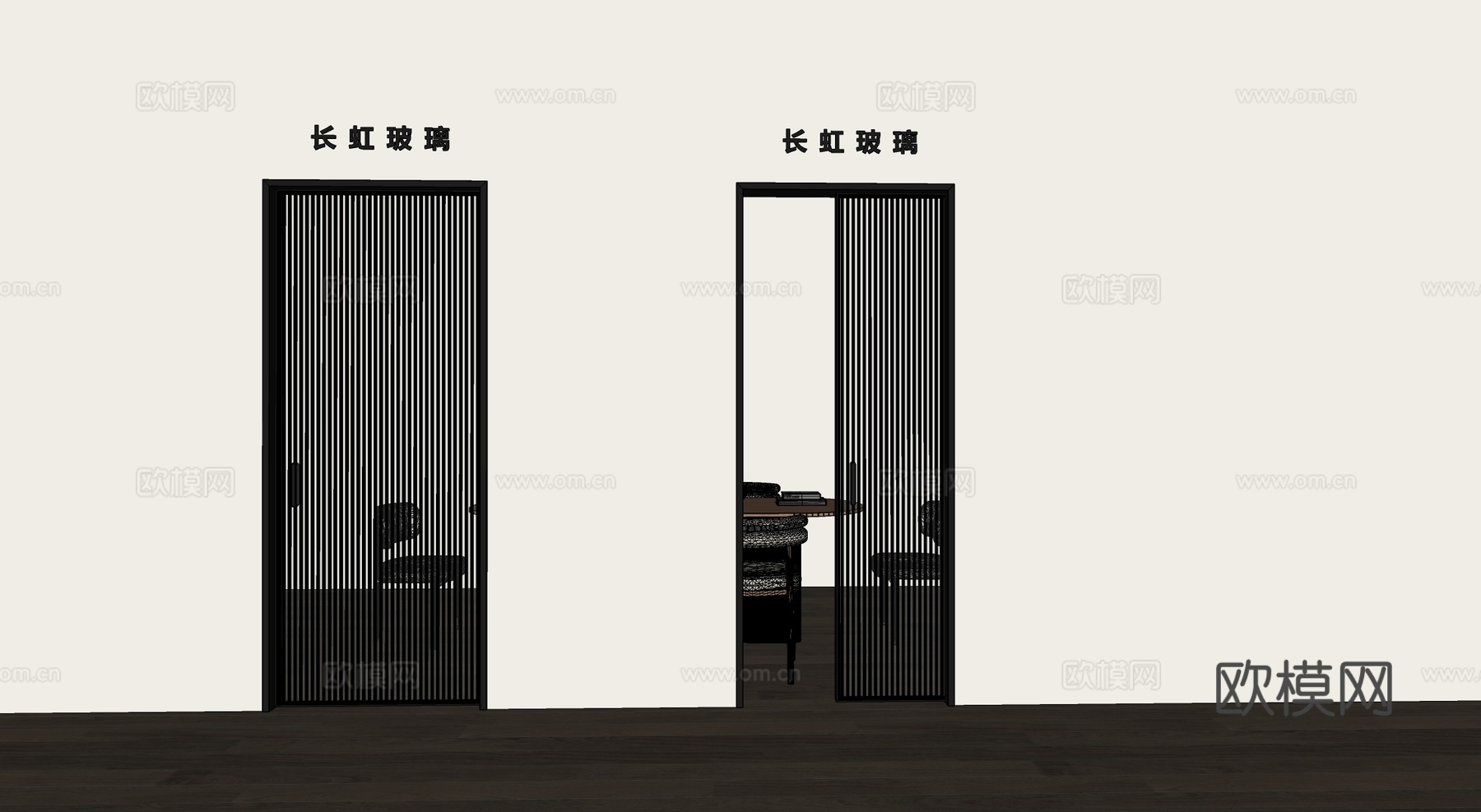 现代口袋门推拉门玻璃推拉门隐形推拉门su模型