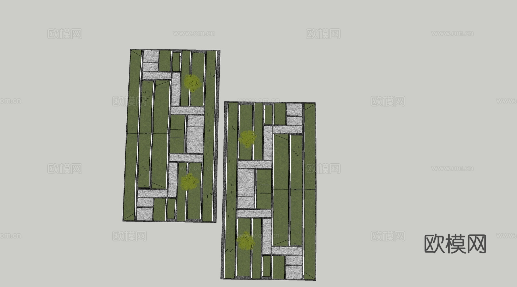 现代小区景观 公园景观小品 异形波浪草地 汀步石板路 街角公su模型