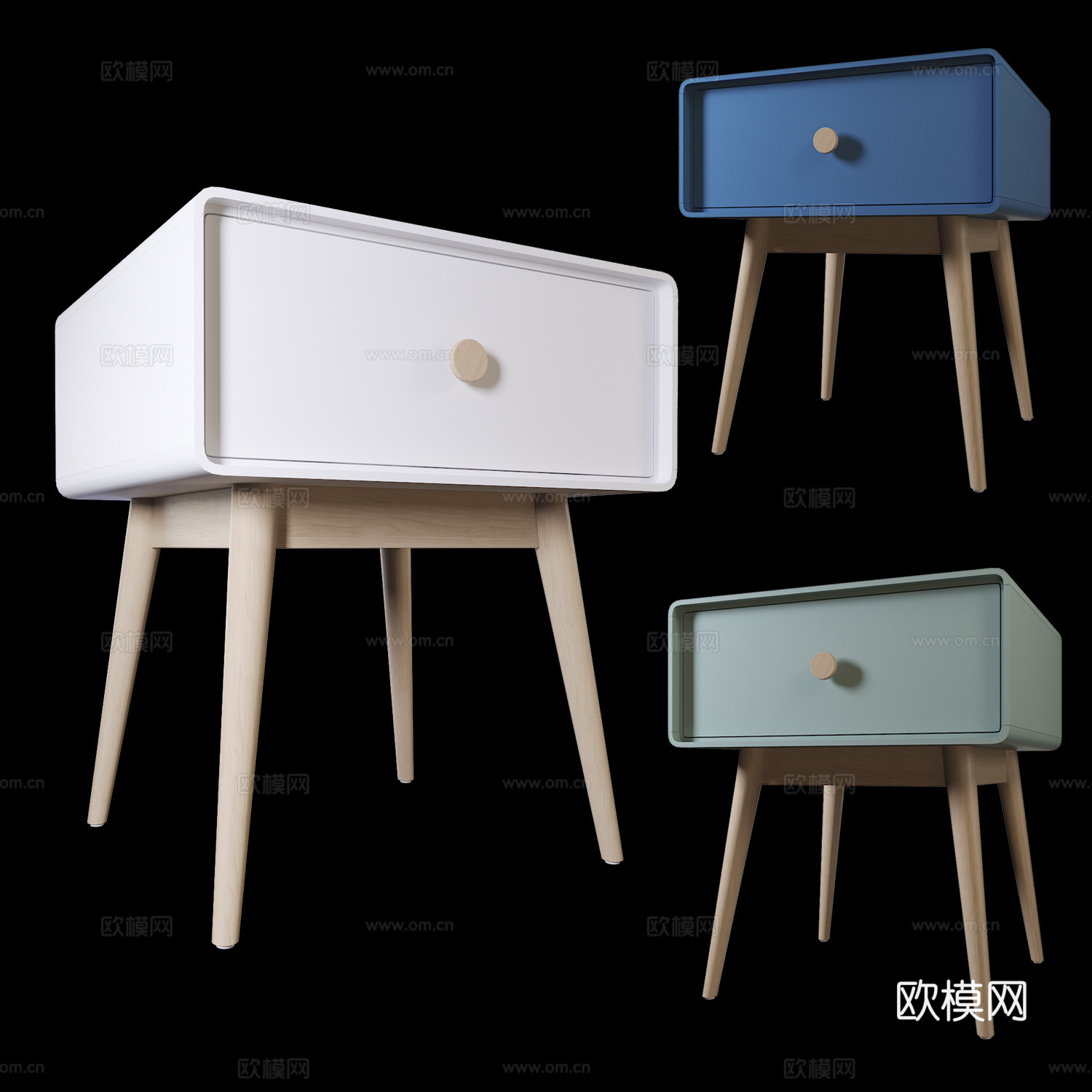 现代北欧原木床头柜3d模型