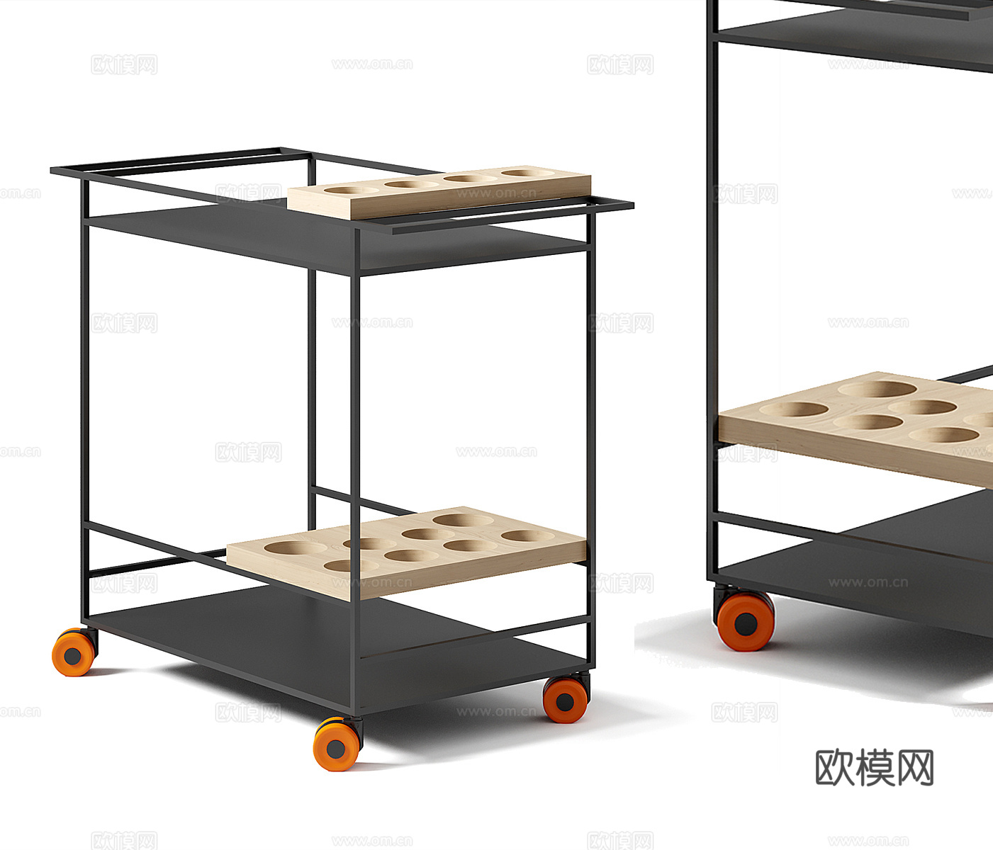 包豪斯金属架边桌 双层可移动置物架 双层收纳小推车3d模型