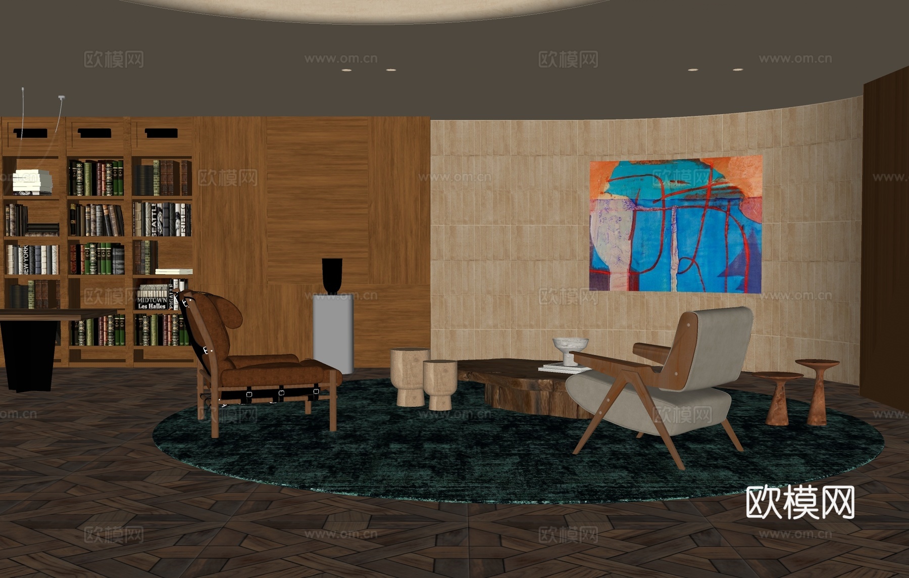 客厅餐桌椅 多人沙发单人沙发 沙发椅落地灯摆件su模型下载（渲染图2）