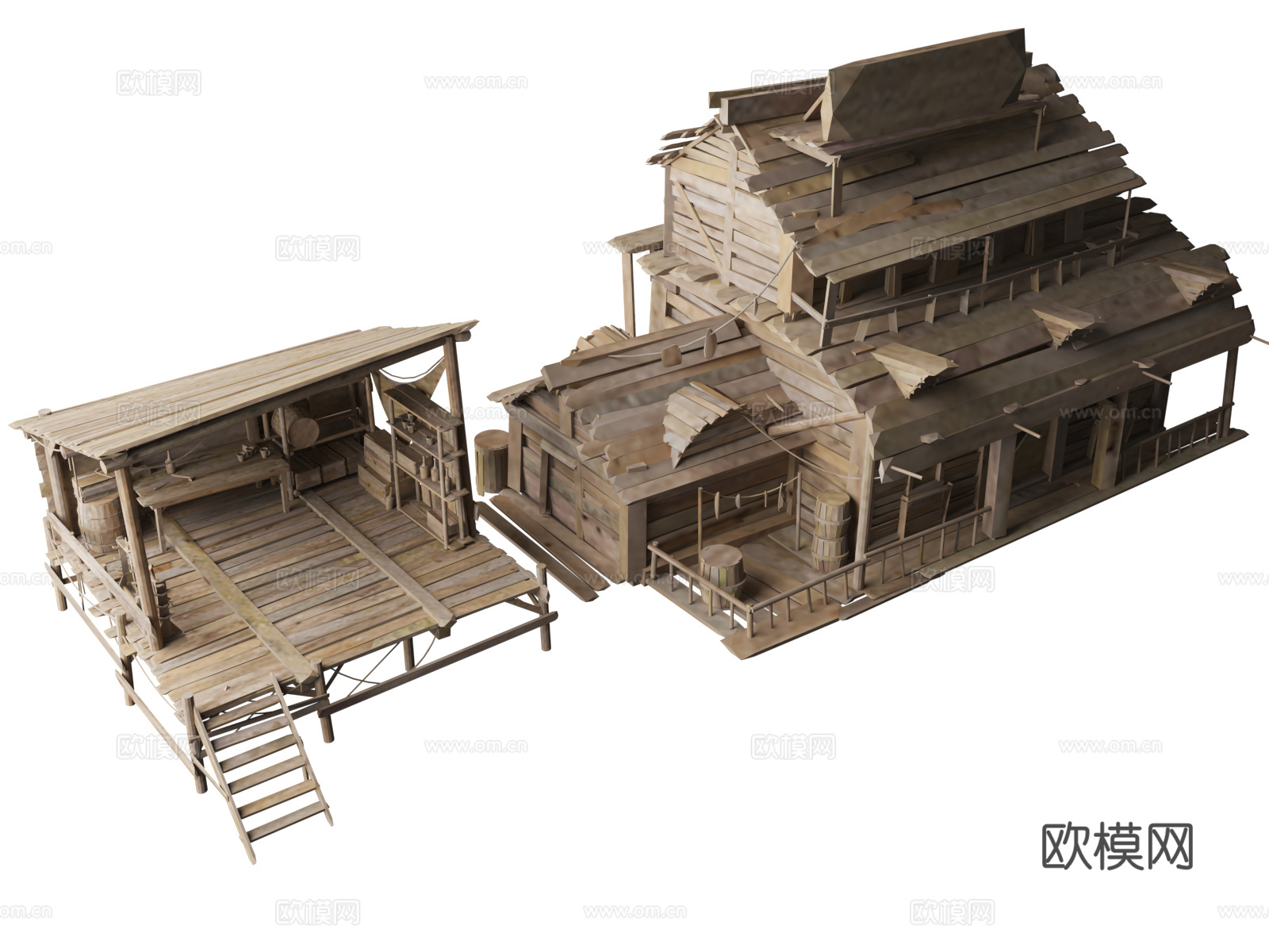 茅草屋 原始社会 游戏道具 中世纪 古代房屋 木屋结构 瞭3d模型