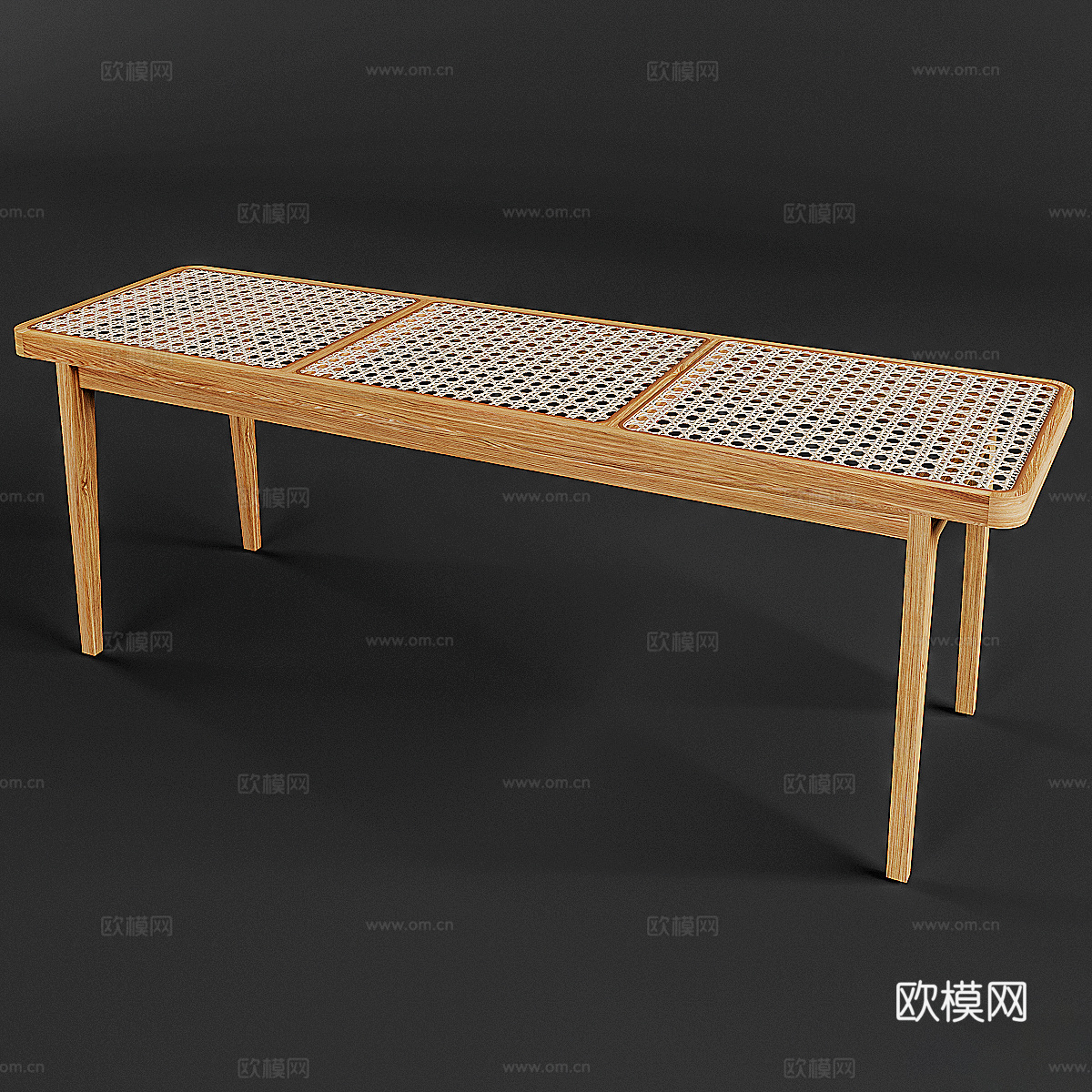新中式藤编装饰长凳3d模型