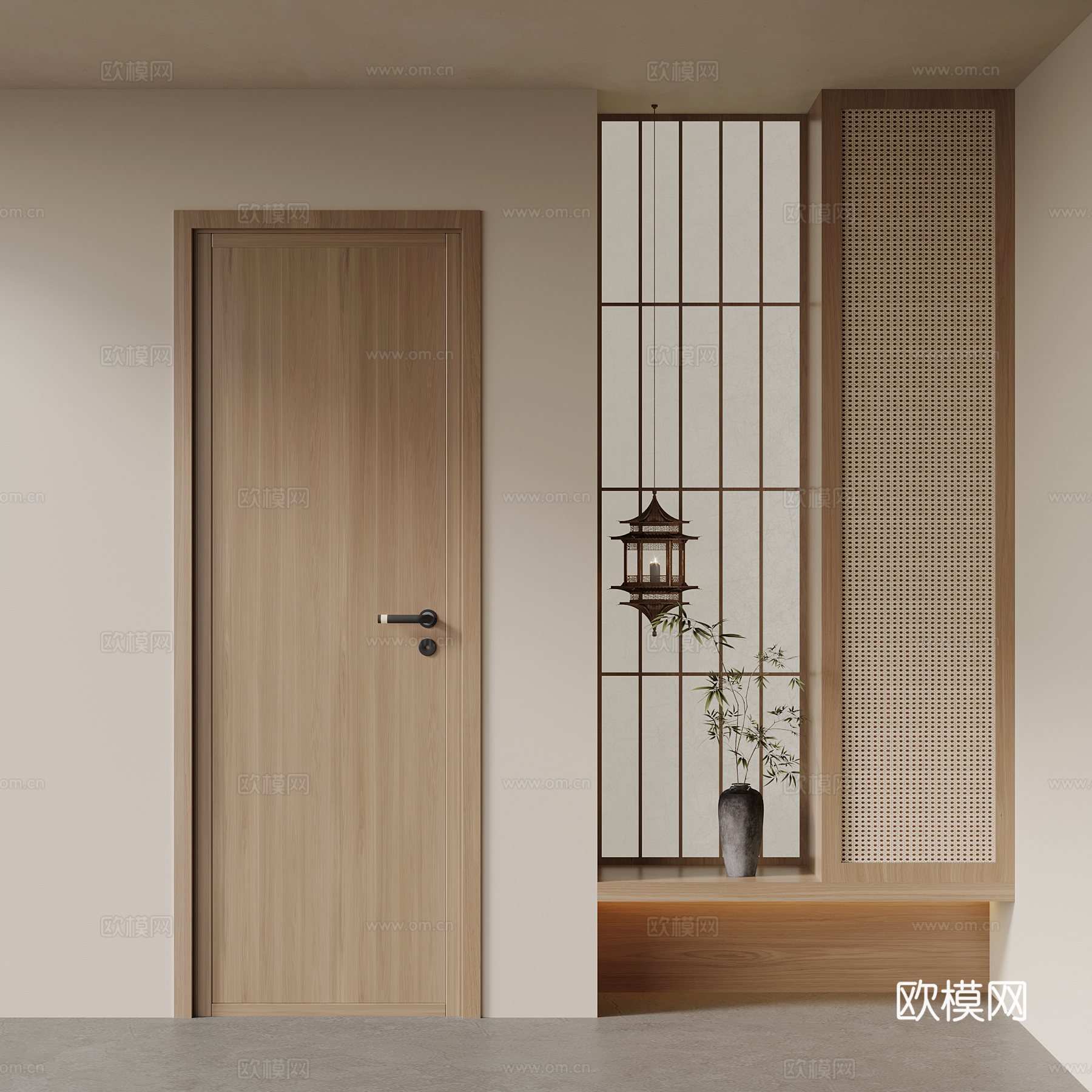 玄关 诧寂风玄关 玄关背景 端景柜 单开门su模型