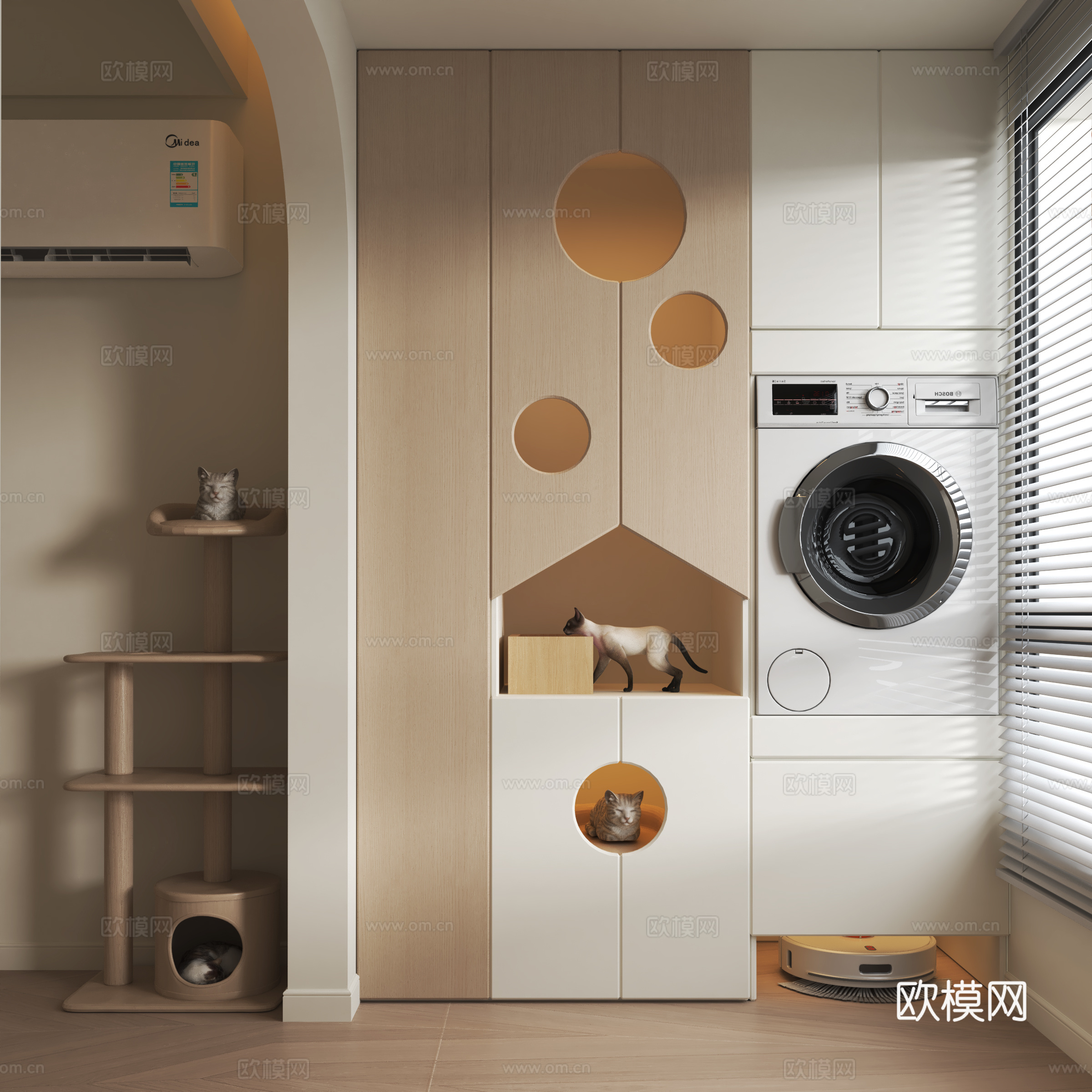 现代阳台猫爬架 洗衣机柜su模型