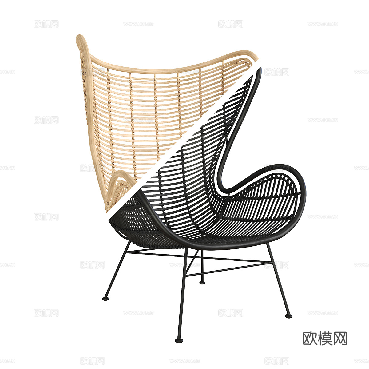 现代意式藤编休闲椅3d模型