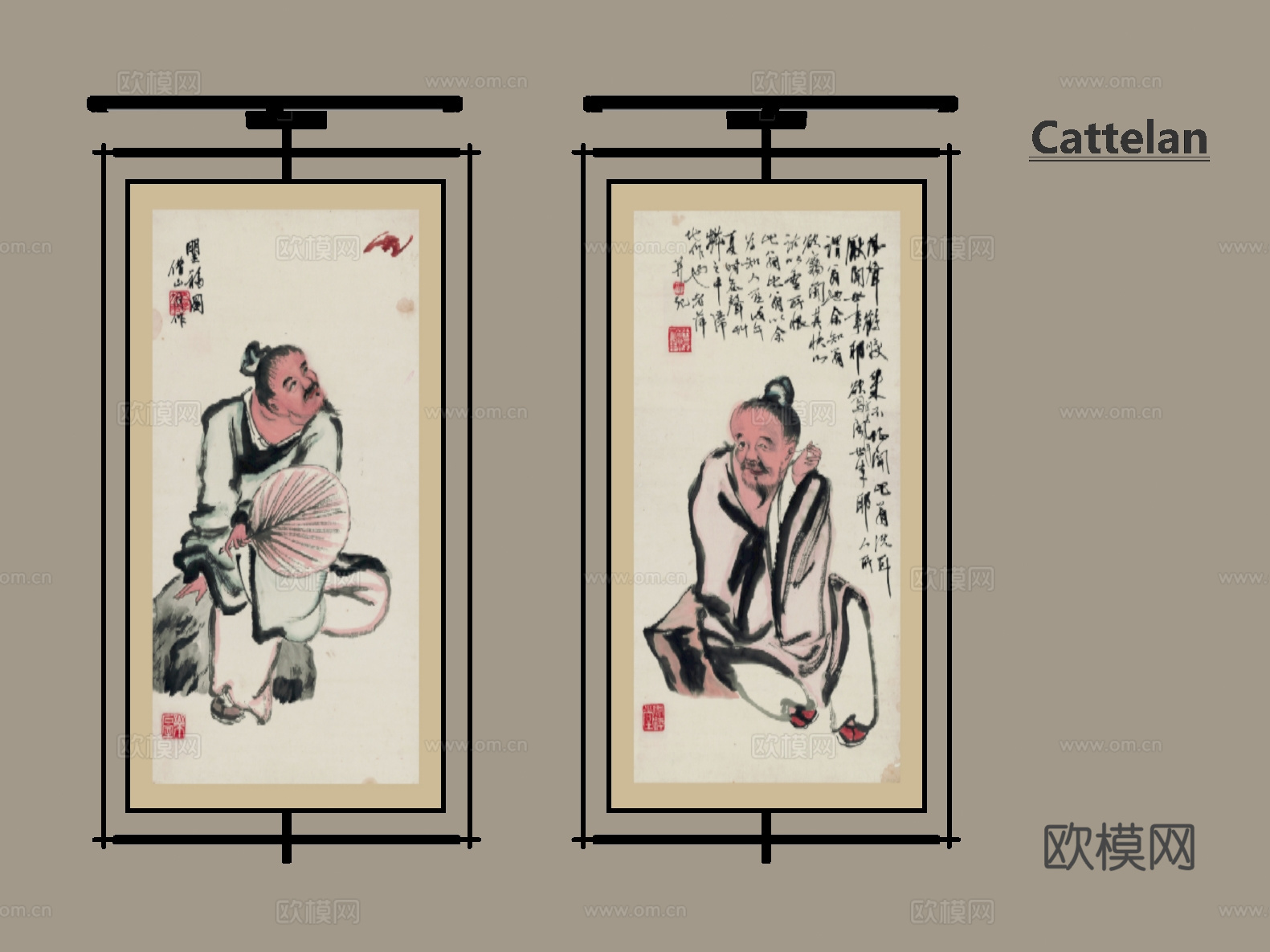 轻奢中古宋式挂画 画框 装饰画 书房挂画 玄关挂画 客su模型