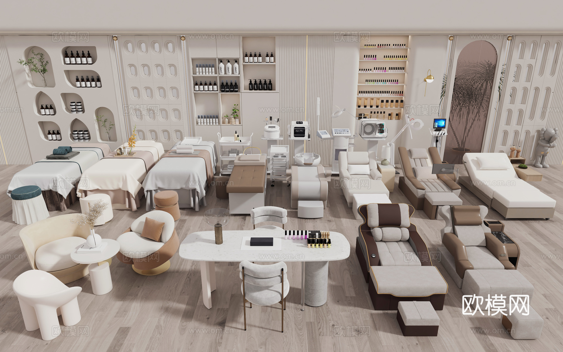 美容院美甲店 美容SPA按摩床 理疗床洗头床 美容院按摩椅3d模型