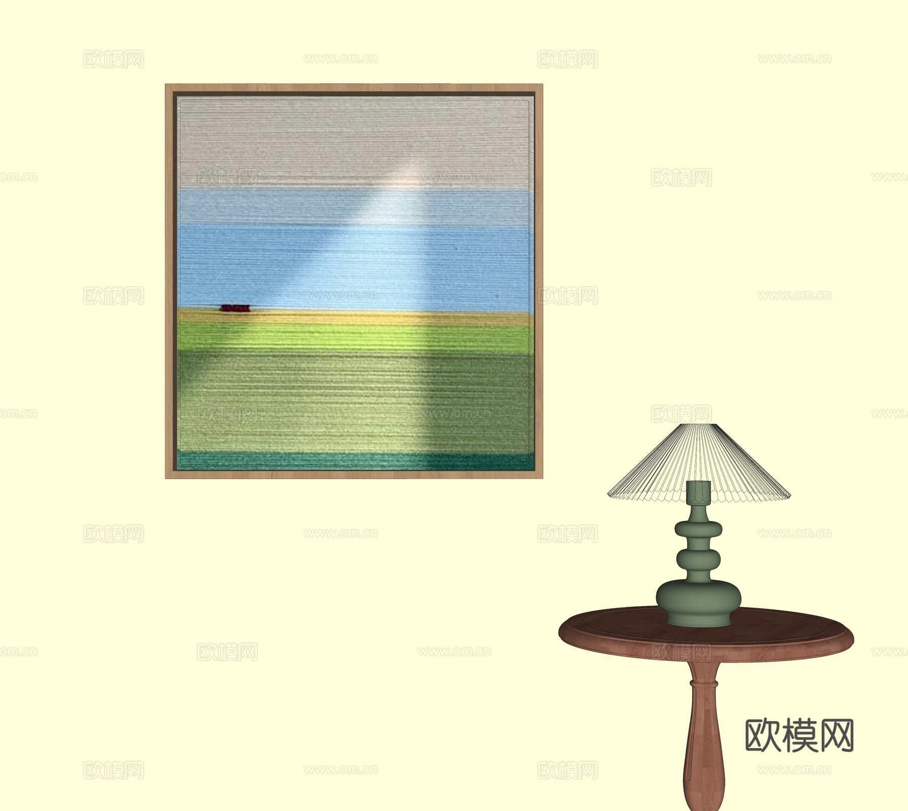 现代装饰挂画 台灯 边几su模型